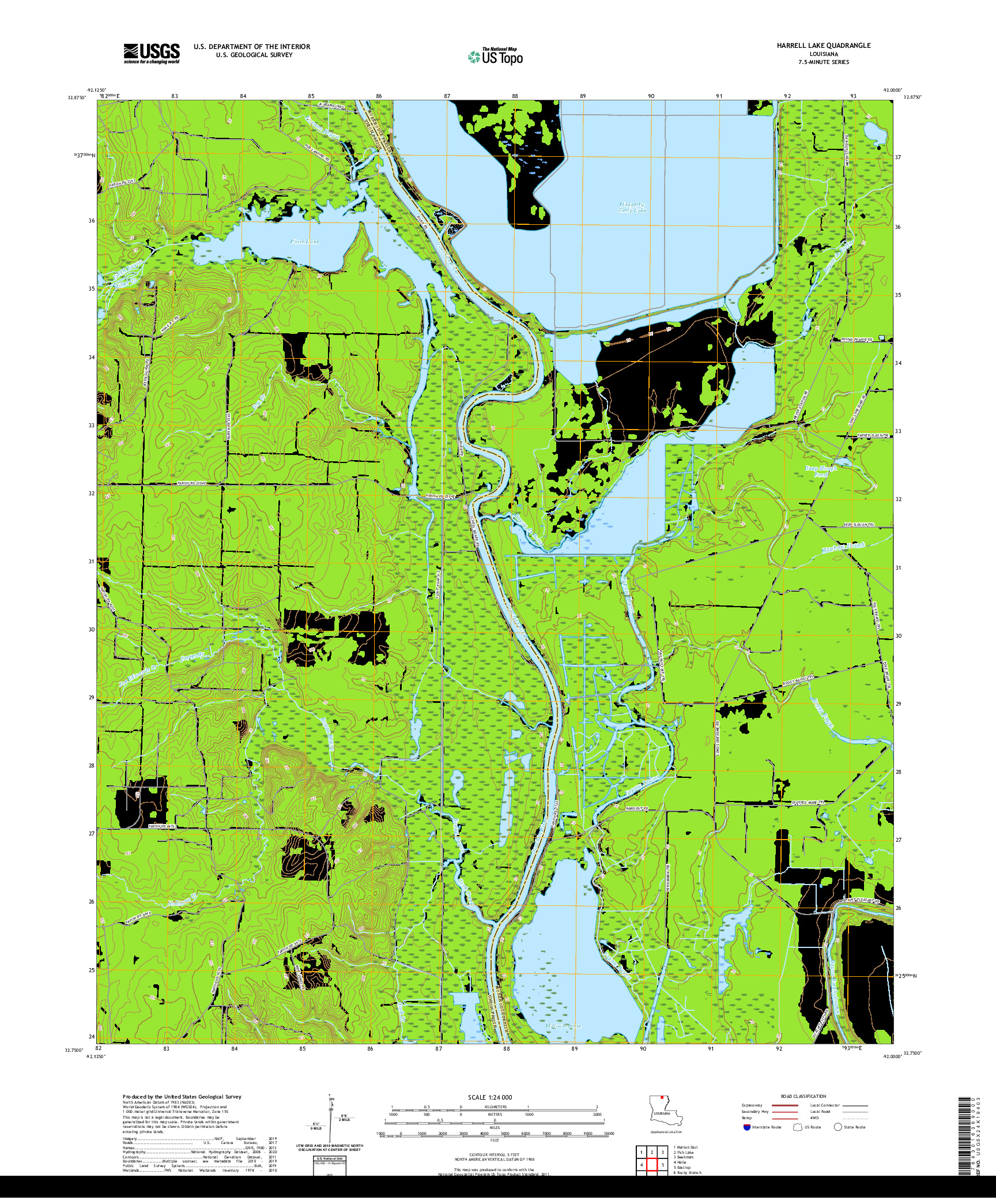 USGS US TOPO 7.5-MINUTE MAP FOR HARRELL LAKE, LA 2020
