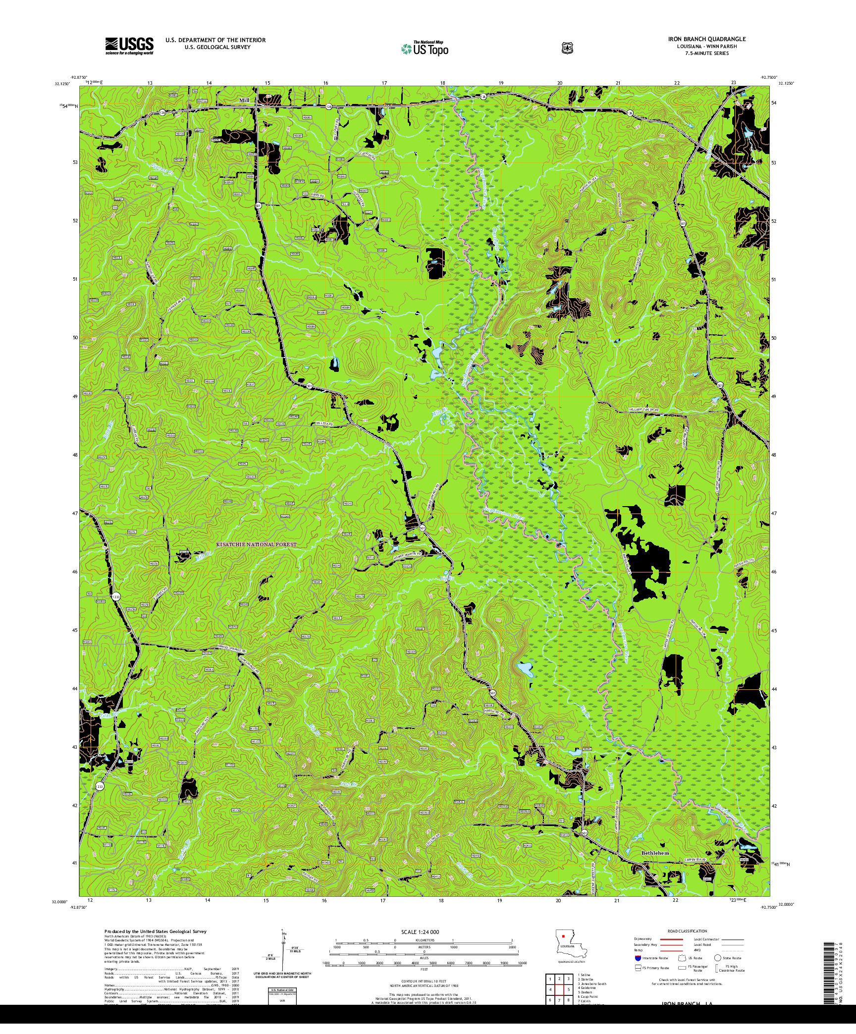 USGS US TOPO 7.5-MINUTE MAP FOR IRON BRANCH, LA 2020