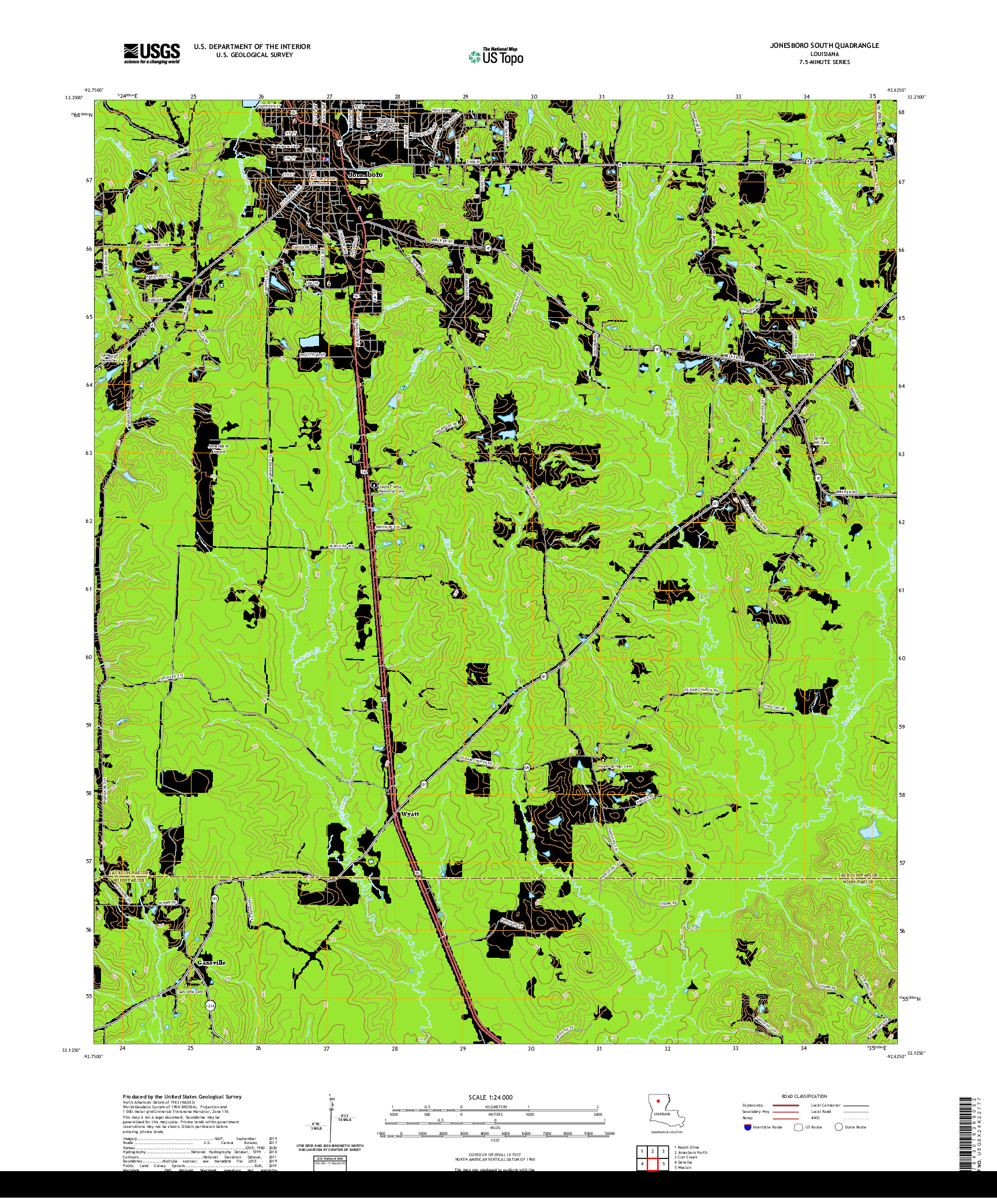 USGS US TOPO 7.5-MINUTE MAP FOR JONESBORO SOUTH, LA 2020