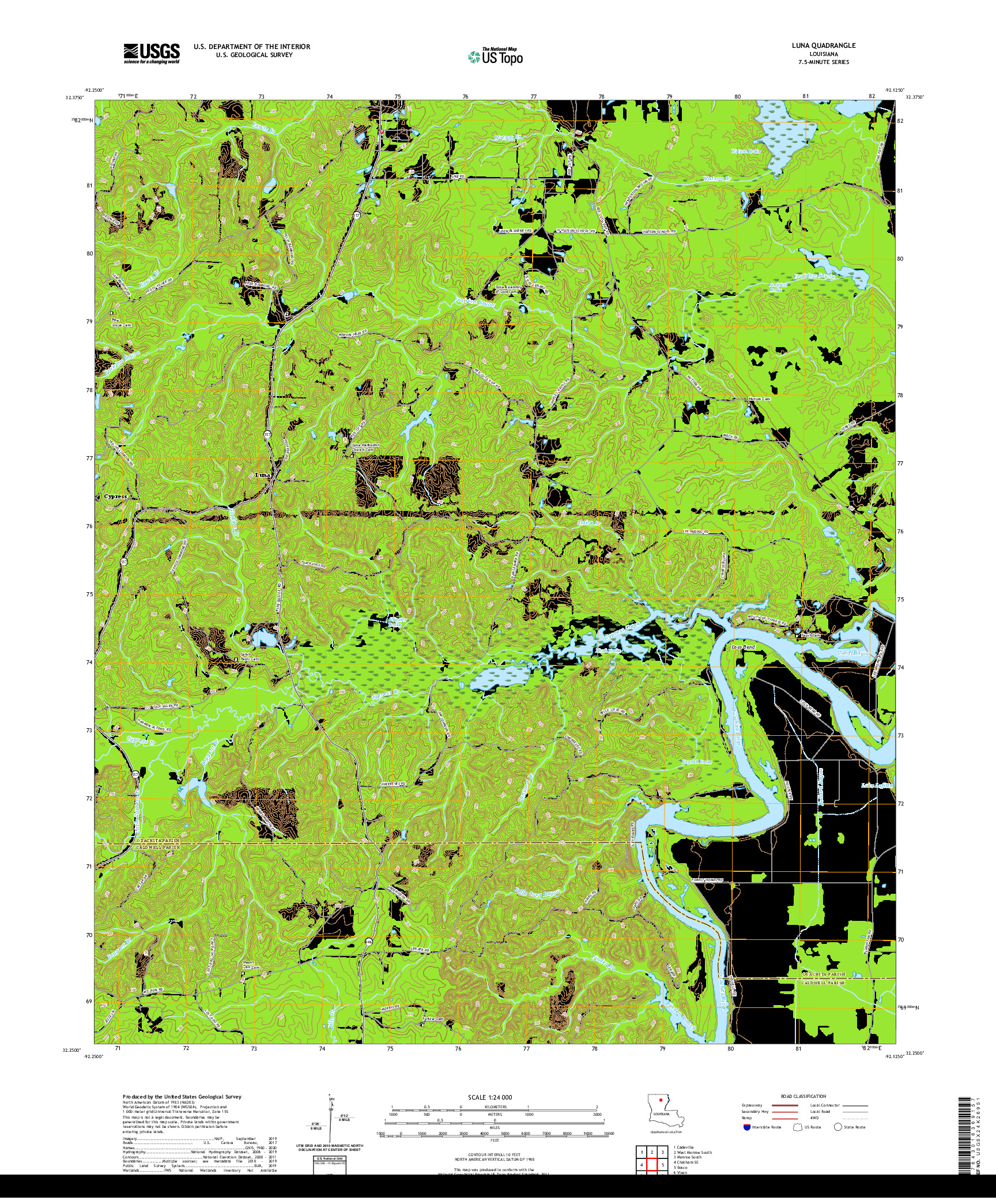 USGS US TOPO 7.5-MINUTE MAP FOR LUNA, LA 2020