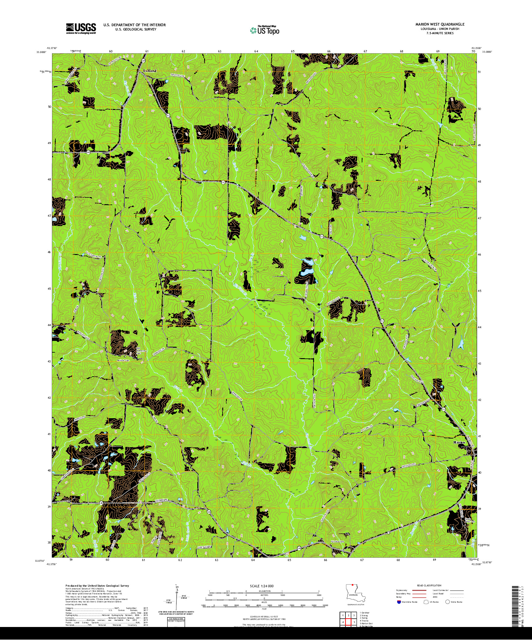 USGS US TOPO 7.5-MINUTE MAP FOR MARION WEST, LA 2020