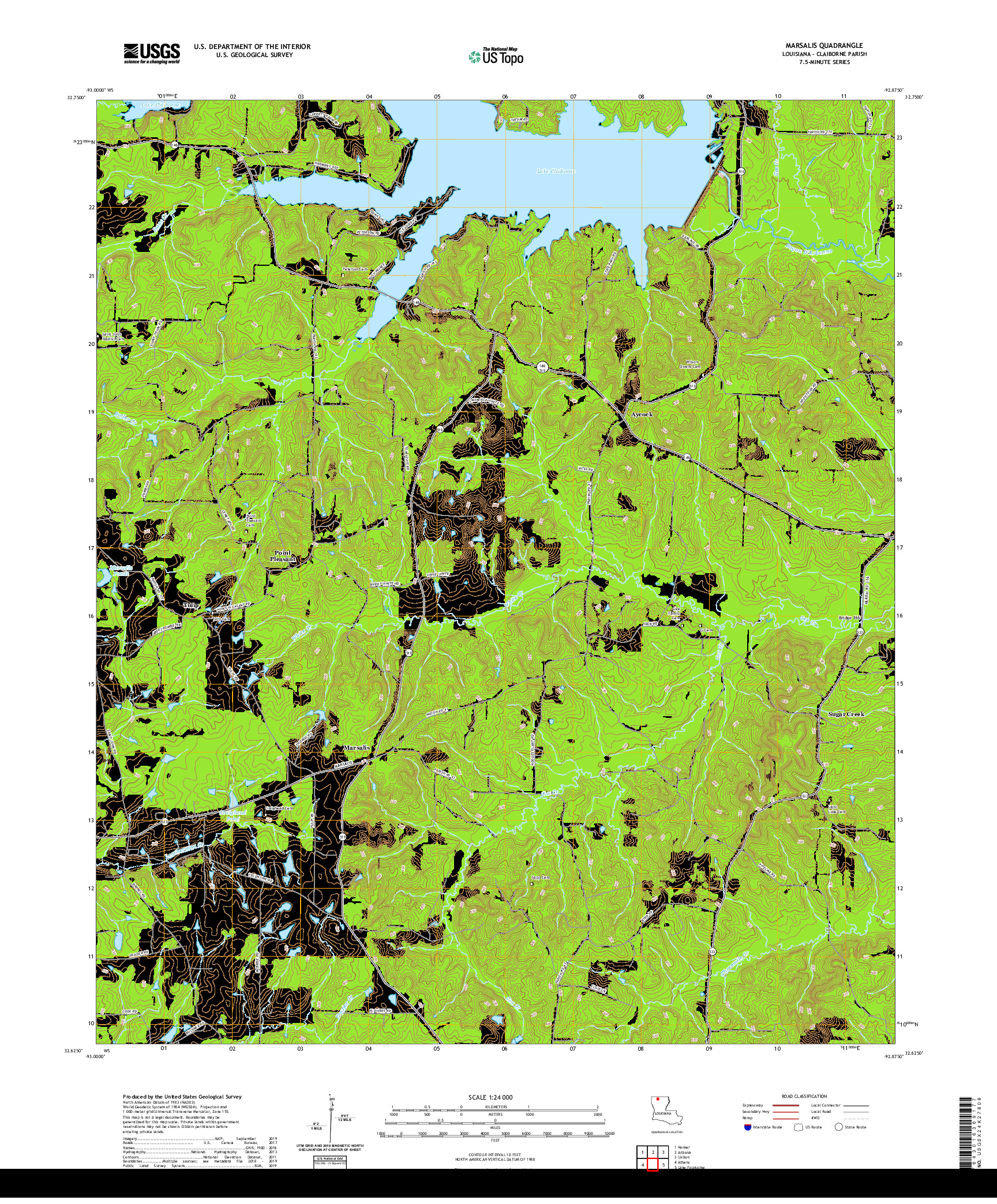 USGS US TOPO 7.5-MINUTE MAP FOR MARSALIS, LA 2020