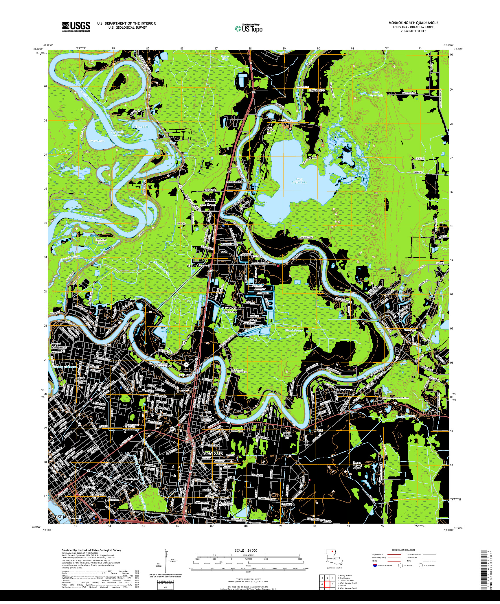 USGS US TOPO 7.5-MINUTE MAP FOR MONROE NORTH, LA 2020
