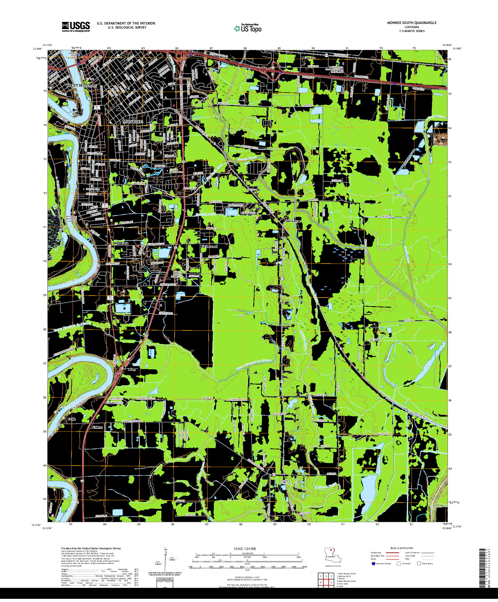 USGS US TOPO 7.5-MINUTE MAP FOR MONROE SOUTH, LA 2020