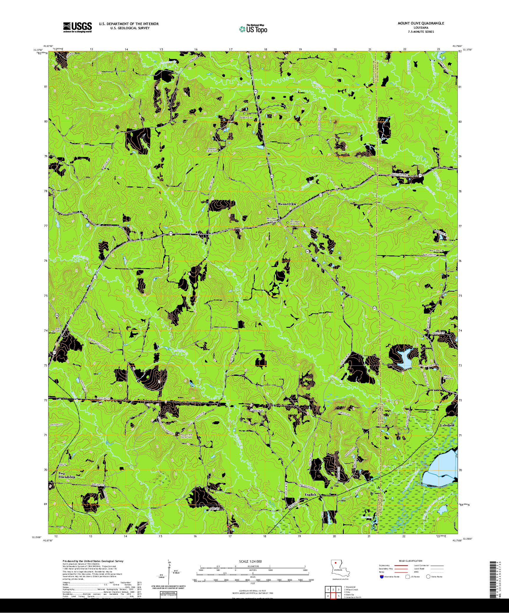 USGS US TOPO 7.5-MINUTE MAP FOR MOUNT OLIVE, LA 2020