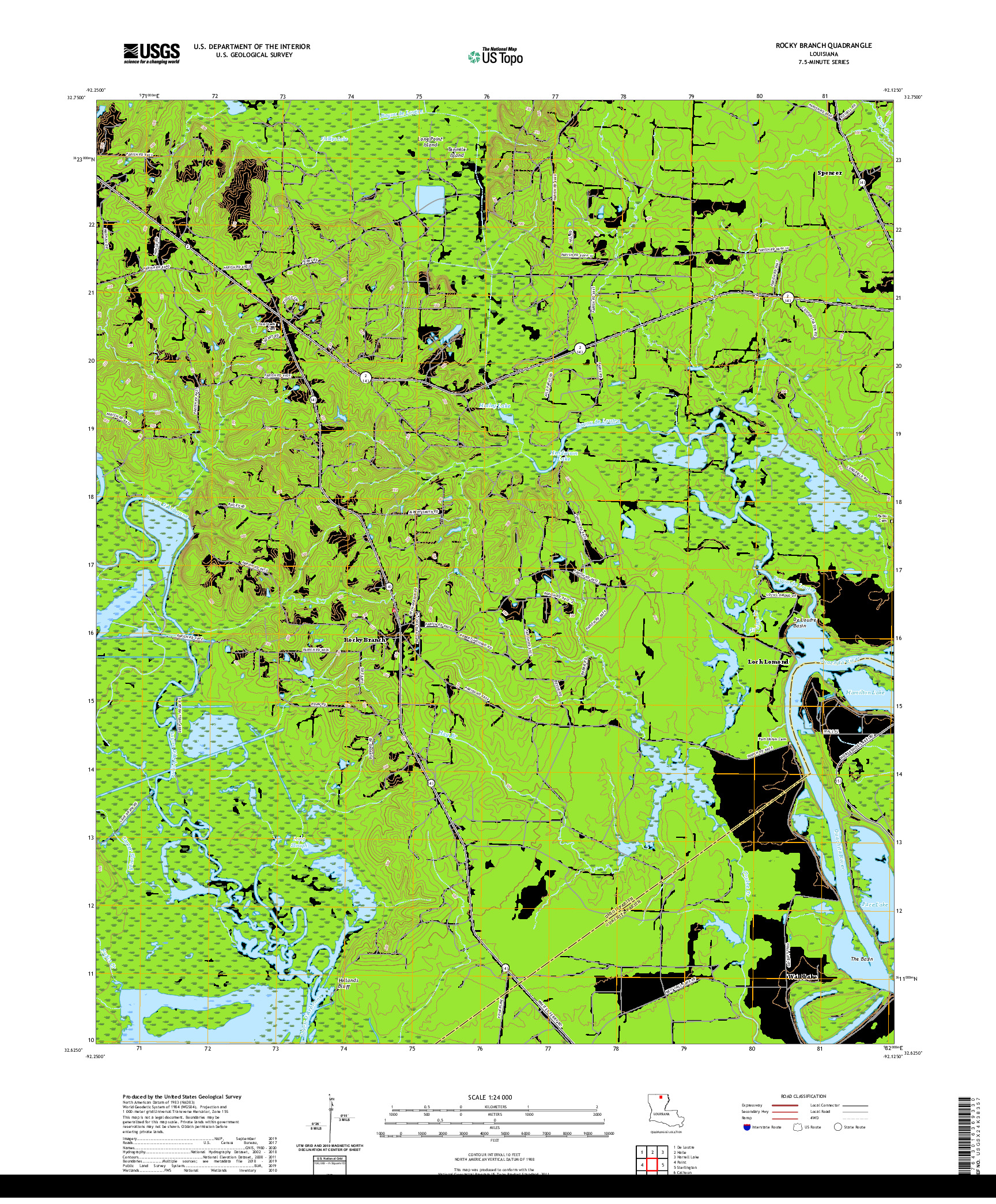 USGS US TOPO 7.5-MINUTE MAP FOR ROCKY BRANCH, LA 2020