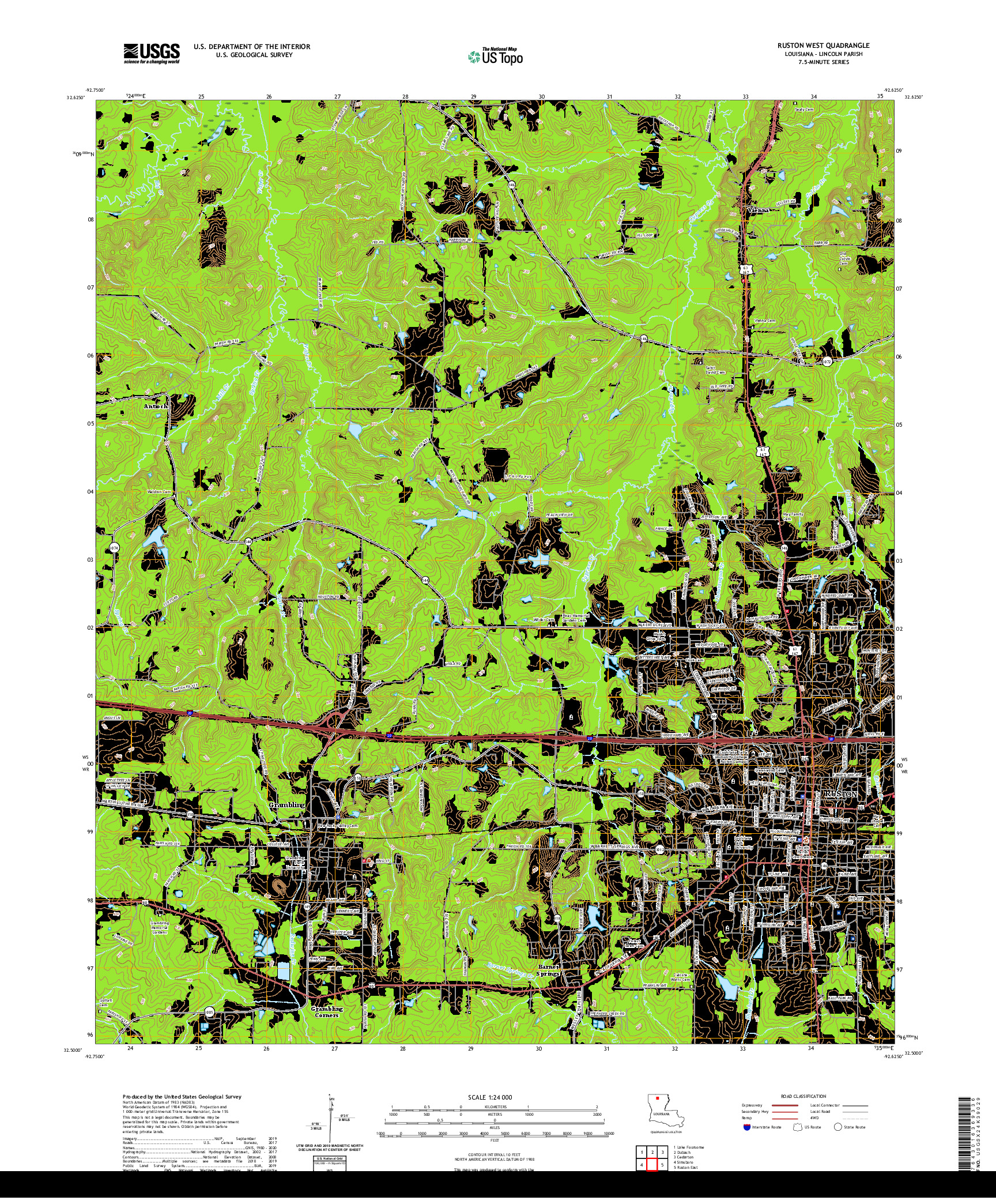 USGS US TOPO 7.5-MINUTE MAP FOR RUSTON WEST, LA 2020