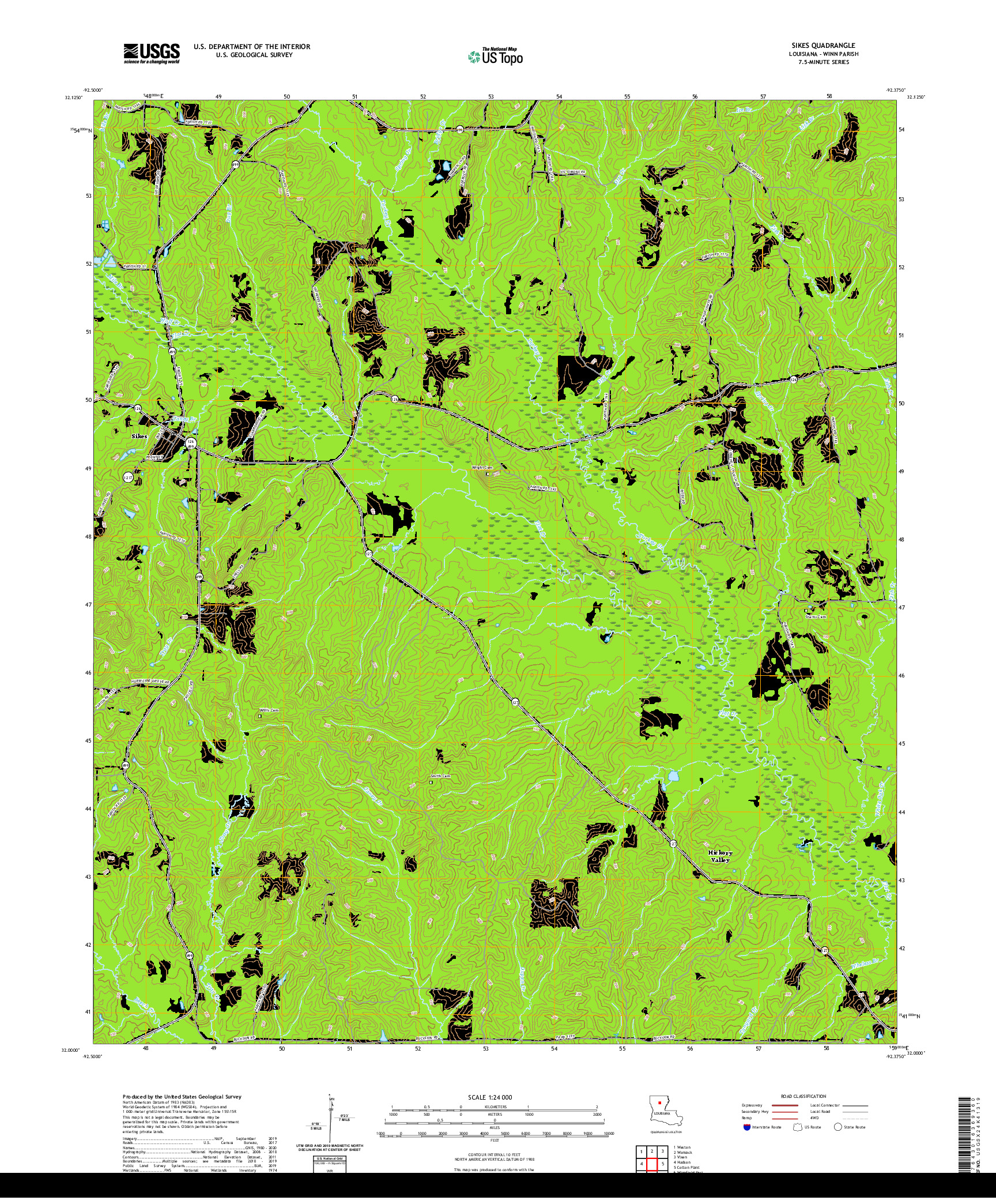 USGS US TOPO 7.5-MINUTE MAP FOR SIKES, LA 2020