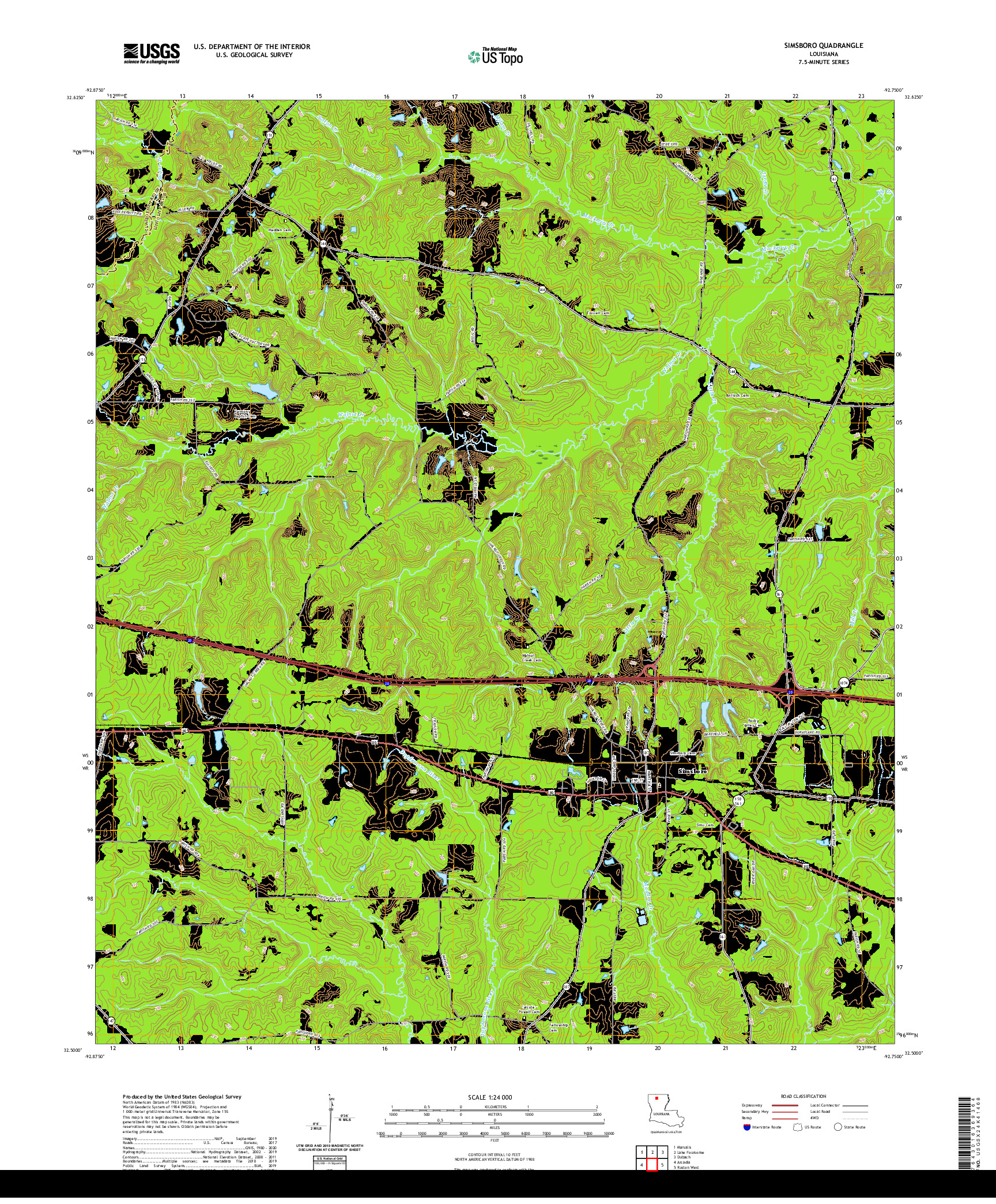 USGS US TOPO 7.5-MINUTE MAP FOR SIMSBORO, LA 2020