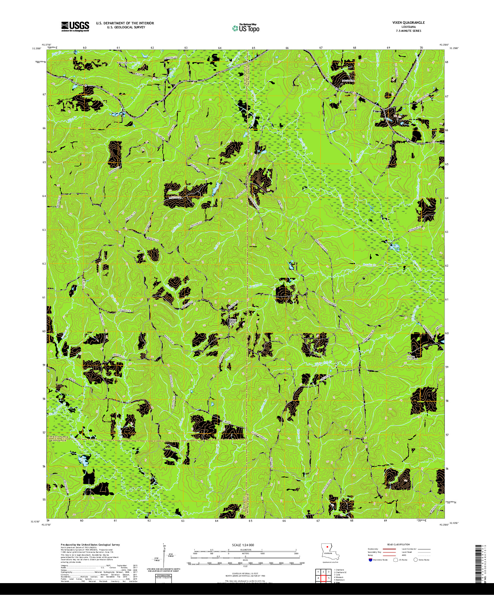 USGS US TOPO 7.5-MINUTE MAP FOR VIXEN, LA 2020