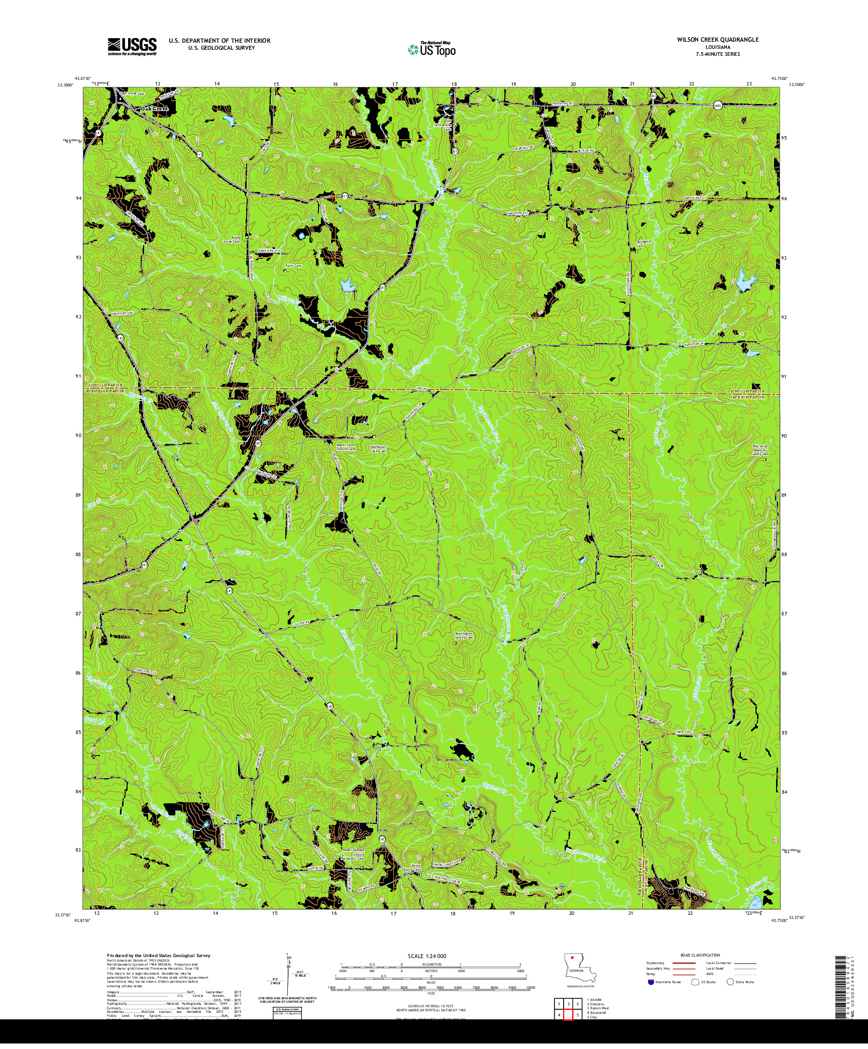 USGS US TOPO 7.5-MINUTE MAP FOR WILSON CREEK, LA 2020