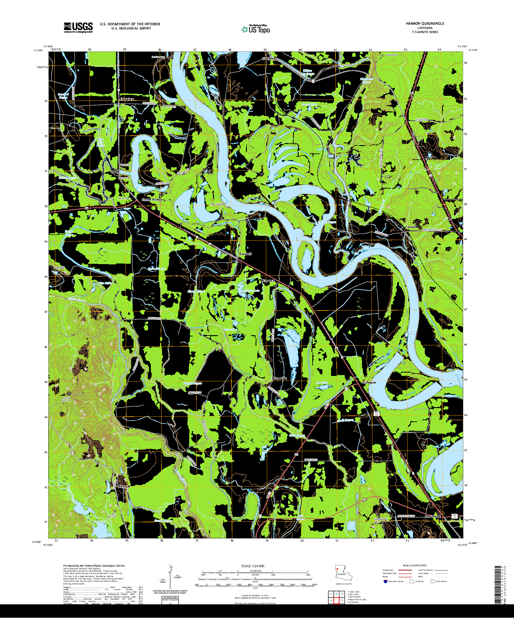 USGS US TOPO 7.5-MINUTE MAP FOR HARMON, LA 2020