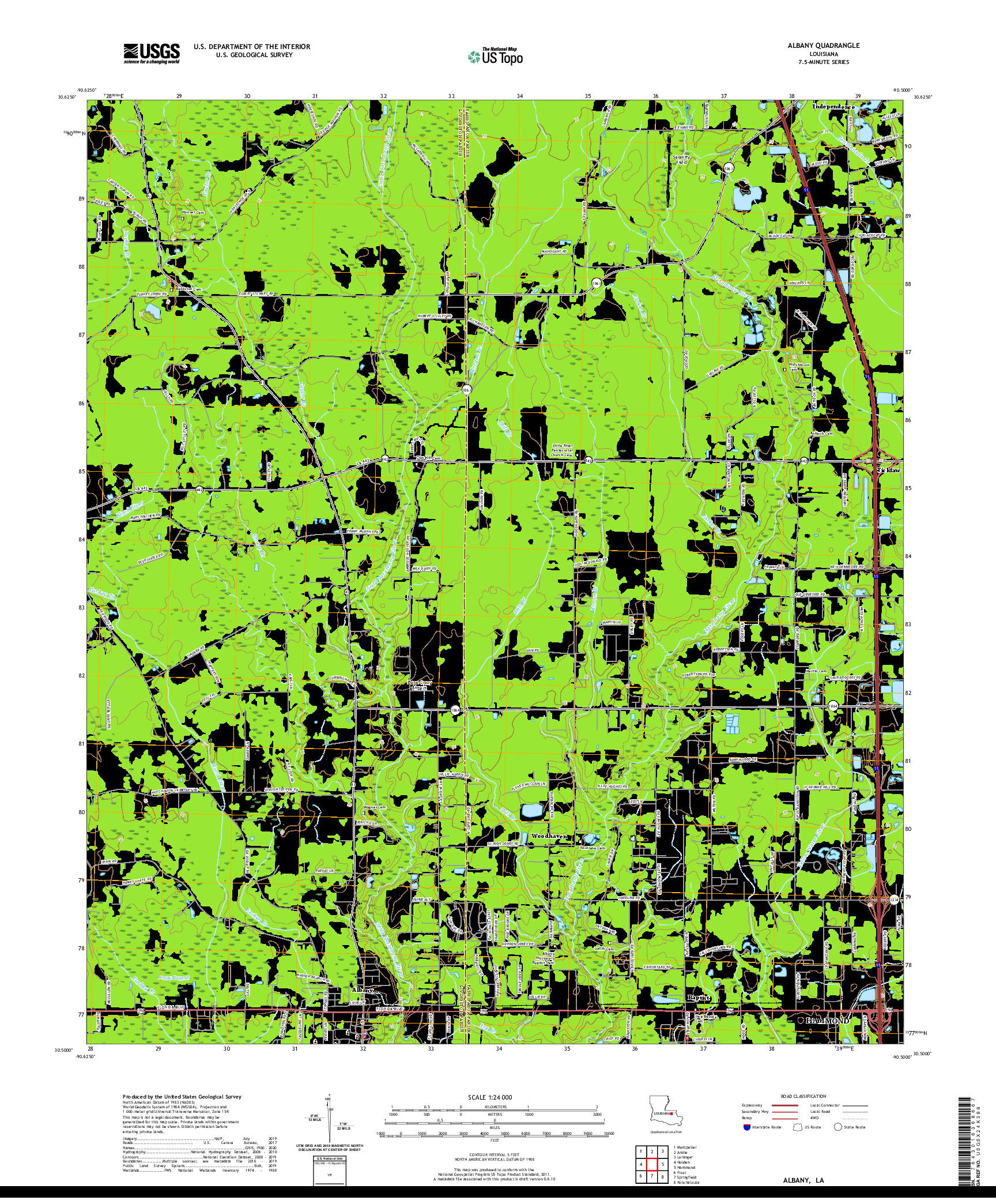 USGS US TOPO 7.5-MINUTE MAP FOR ALBANY, LA 2020