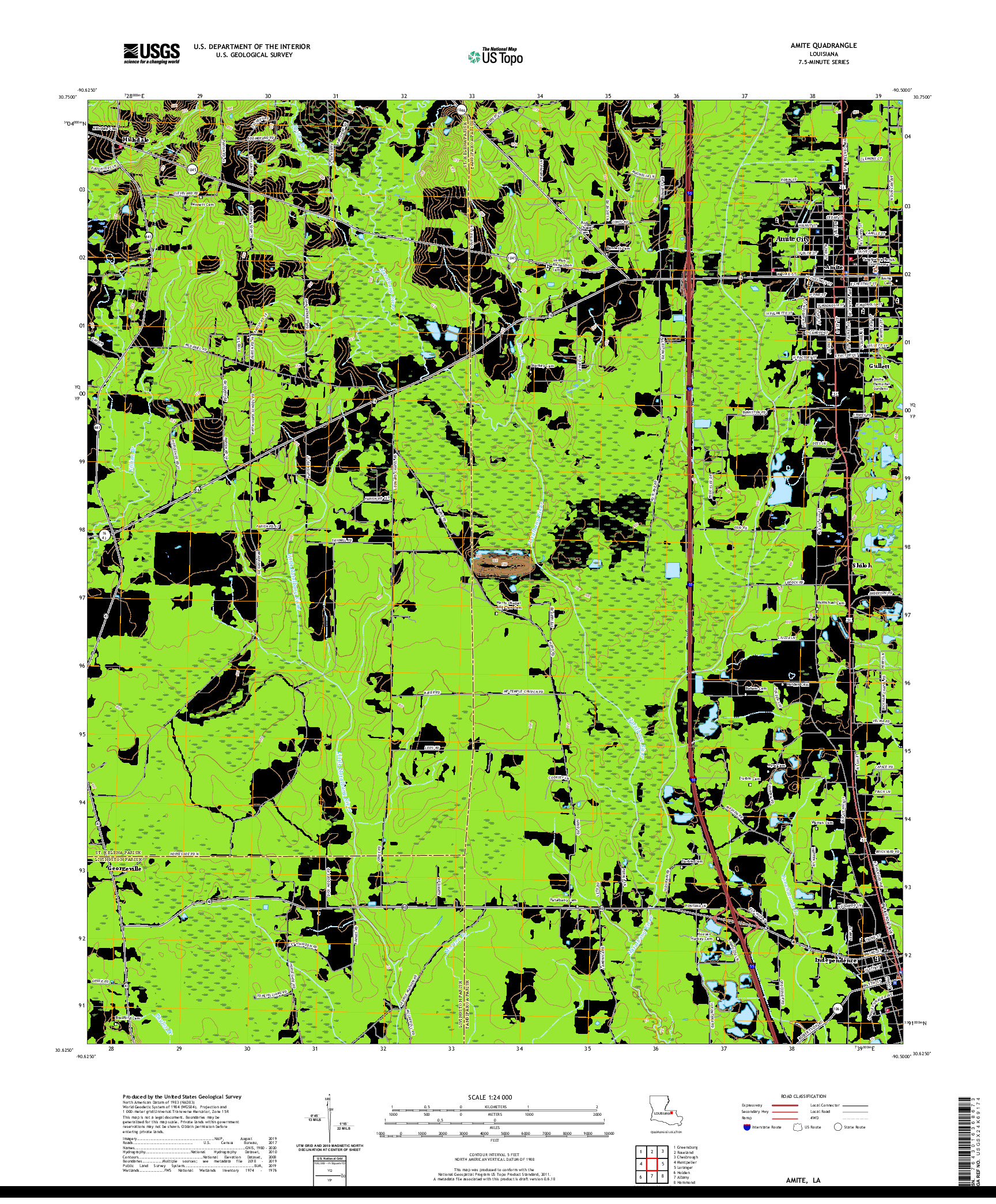 USGS US TOPO 7.5-MINUTE MAP FOR AMITE, LA 2020