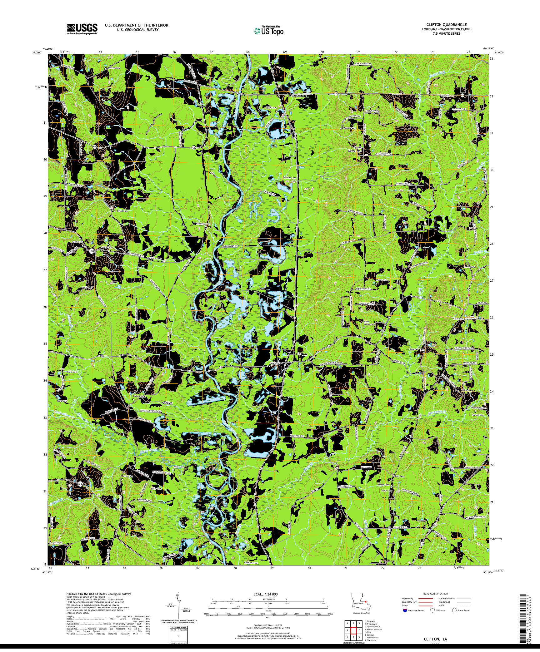 USGS US TOPO 7.5-MINUTE MAP FOR CLIFTON, LA 2020