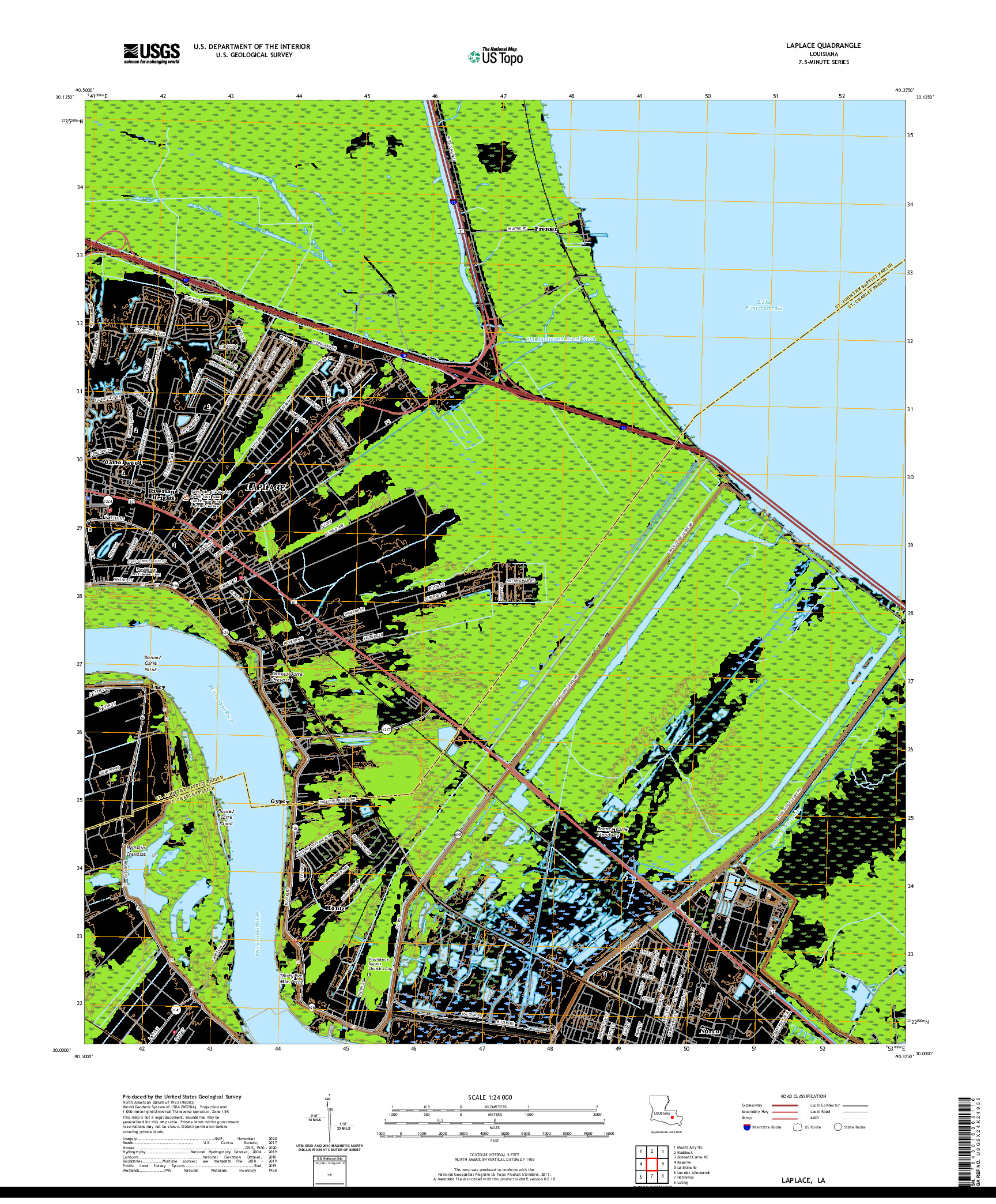 USGS US TOPO 7.5-MINUTE MAP FOR LAPLACE, LA 2020