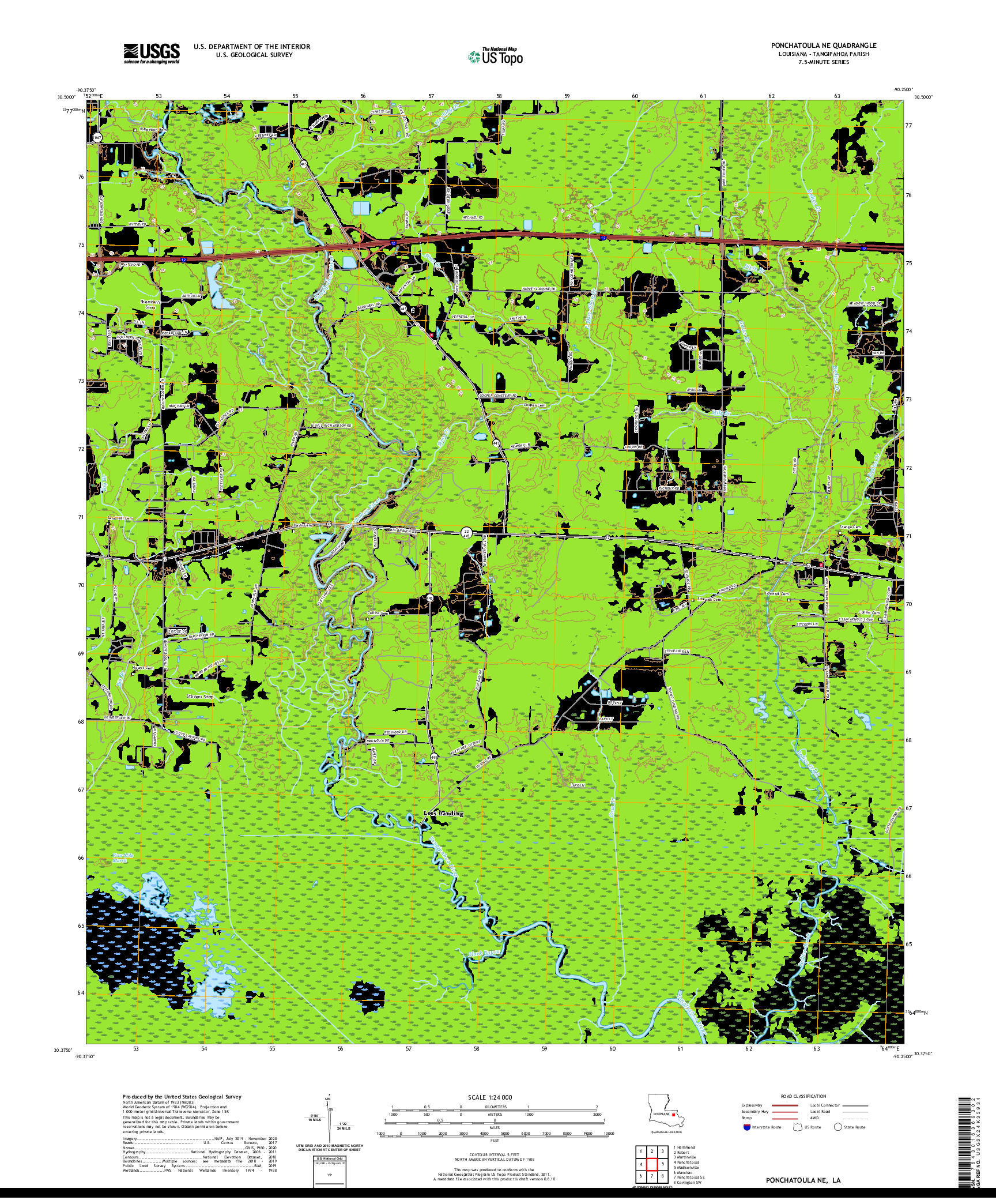 USGS US TOPO 7.5-MINUTE MAP FOR PONCHATOULA NE, LA 2020
