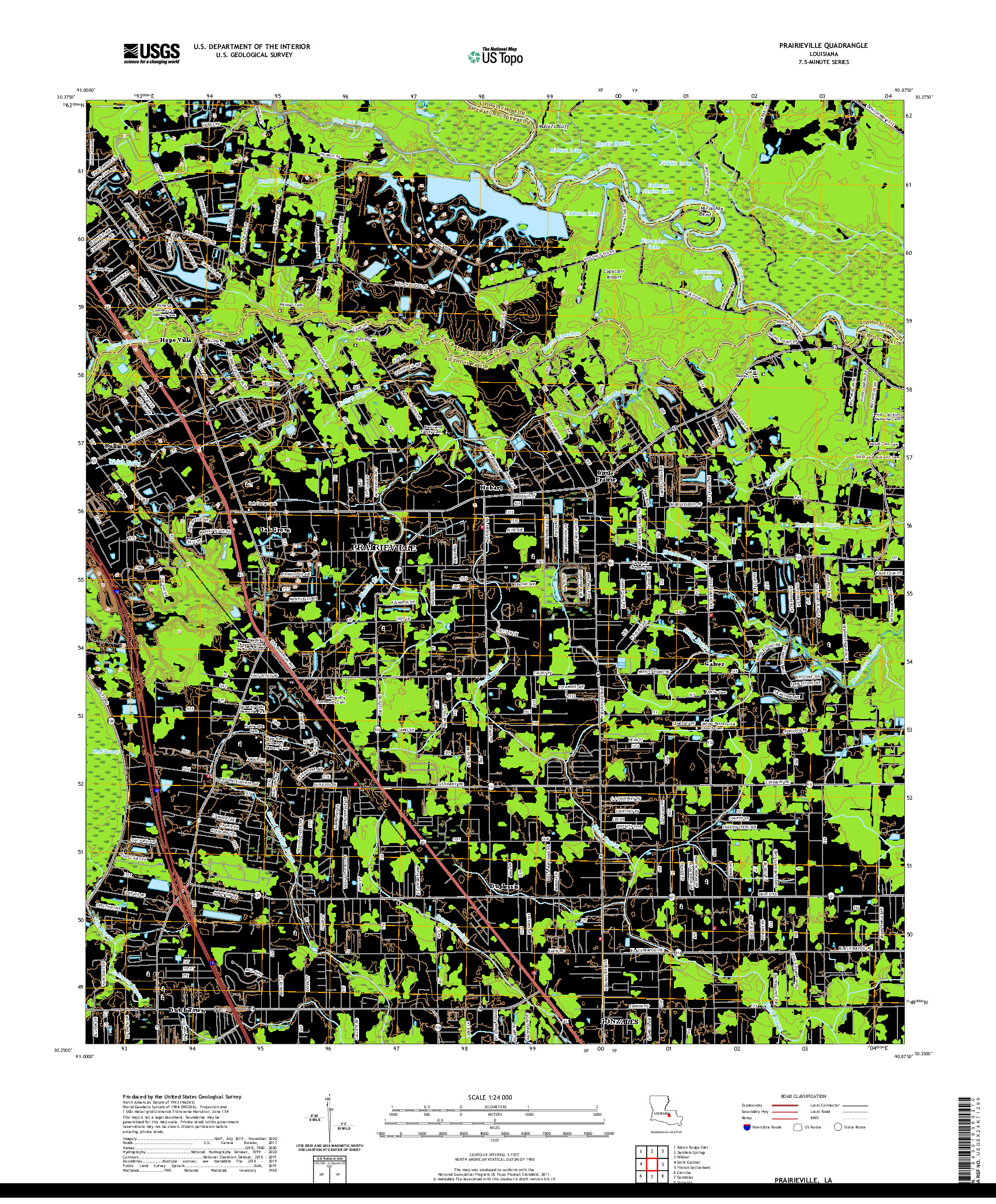 USGS US TOPO 7.5-MINUTE MAP FOR PRAIRIEVILLE, LA 2020