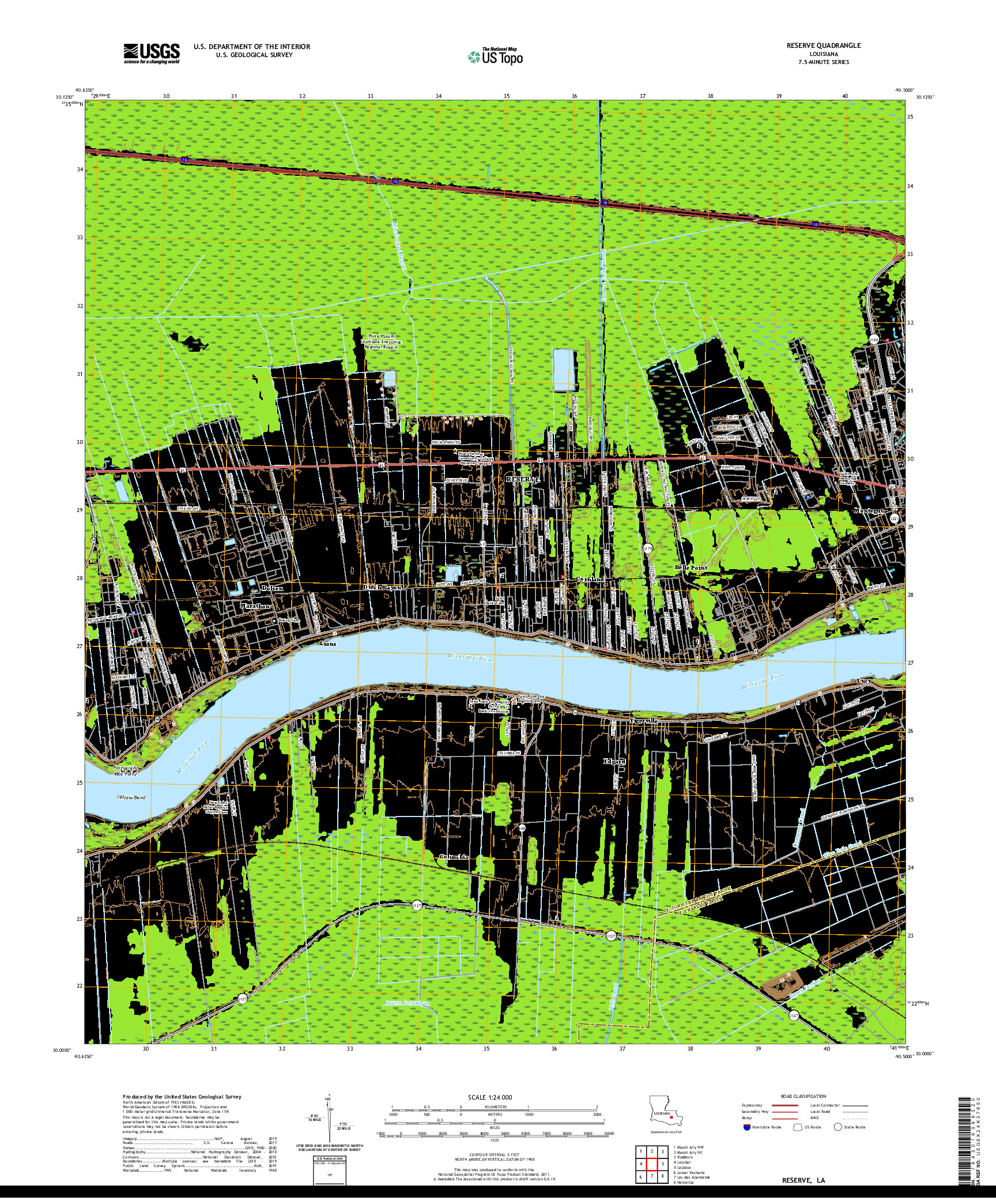 USGS US TOPO 7.5-MINUTE MAP FOR RESERVE, LA 2020