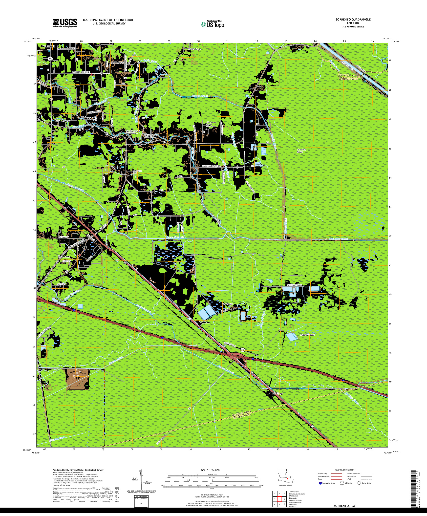 USGS US TOPO 7.5-MINUTE MAP FOR SORRENTO, LA 2020