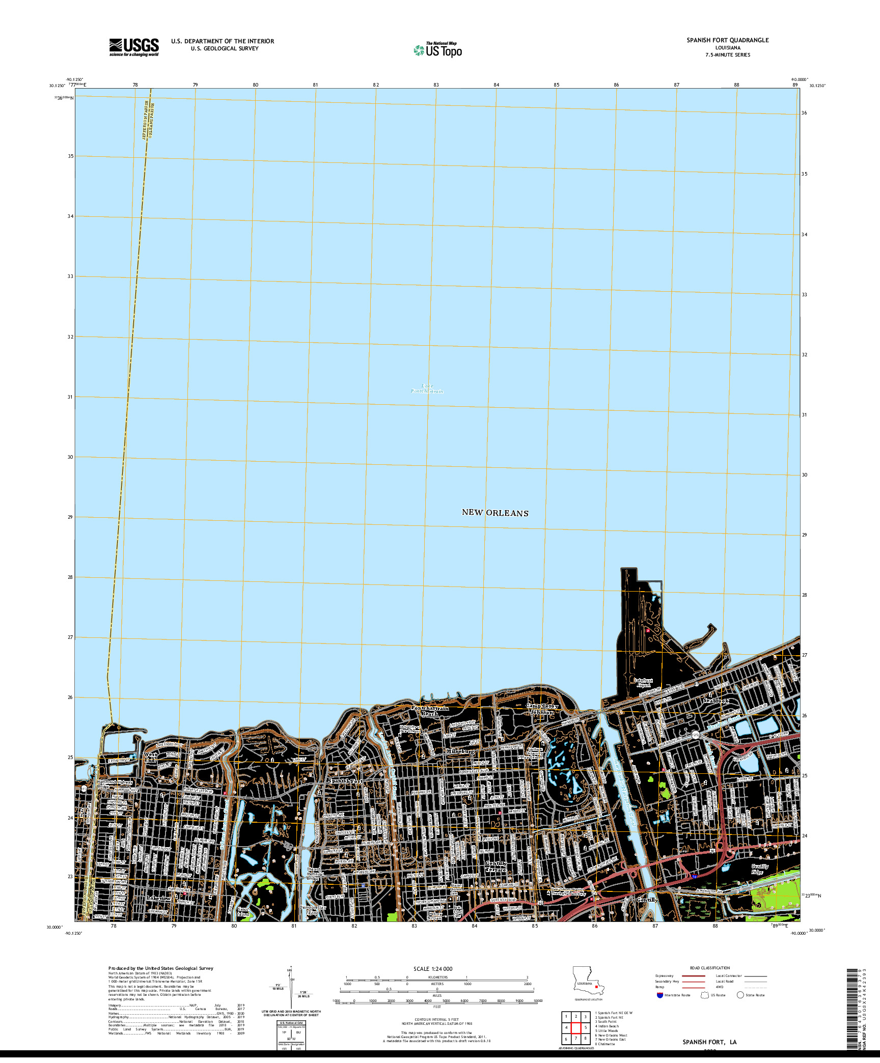 USGS US TOPO 7.5-MINUTE MAP FOR SPANISH FORT, LA 2020