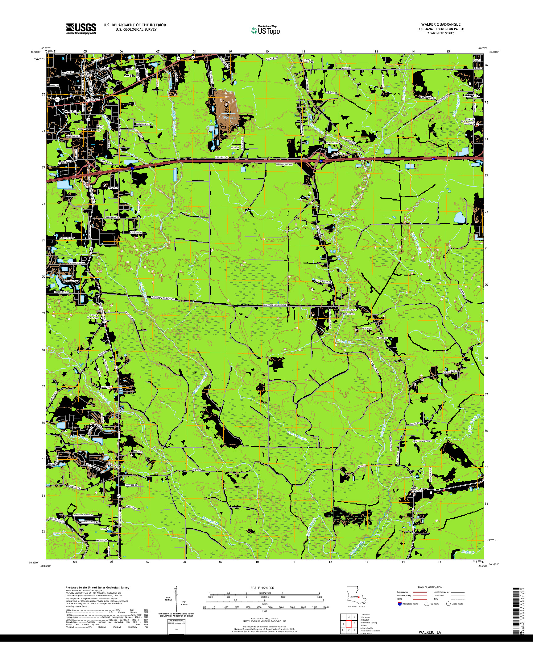 USGS US TOPO 7.5-MINUTE MAP FOR WALKER, LA 2020