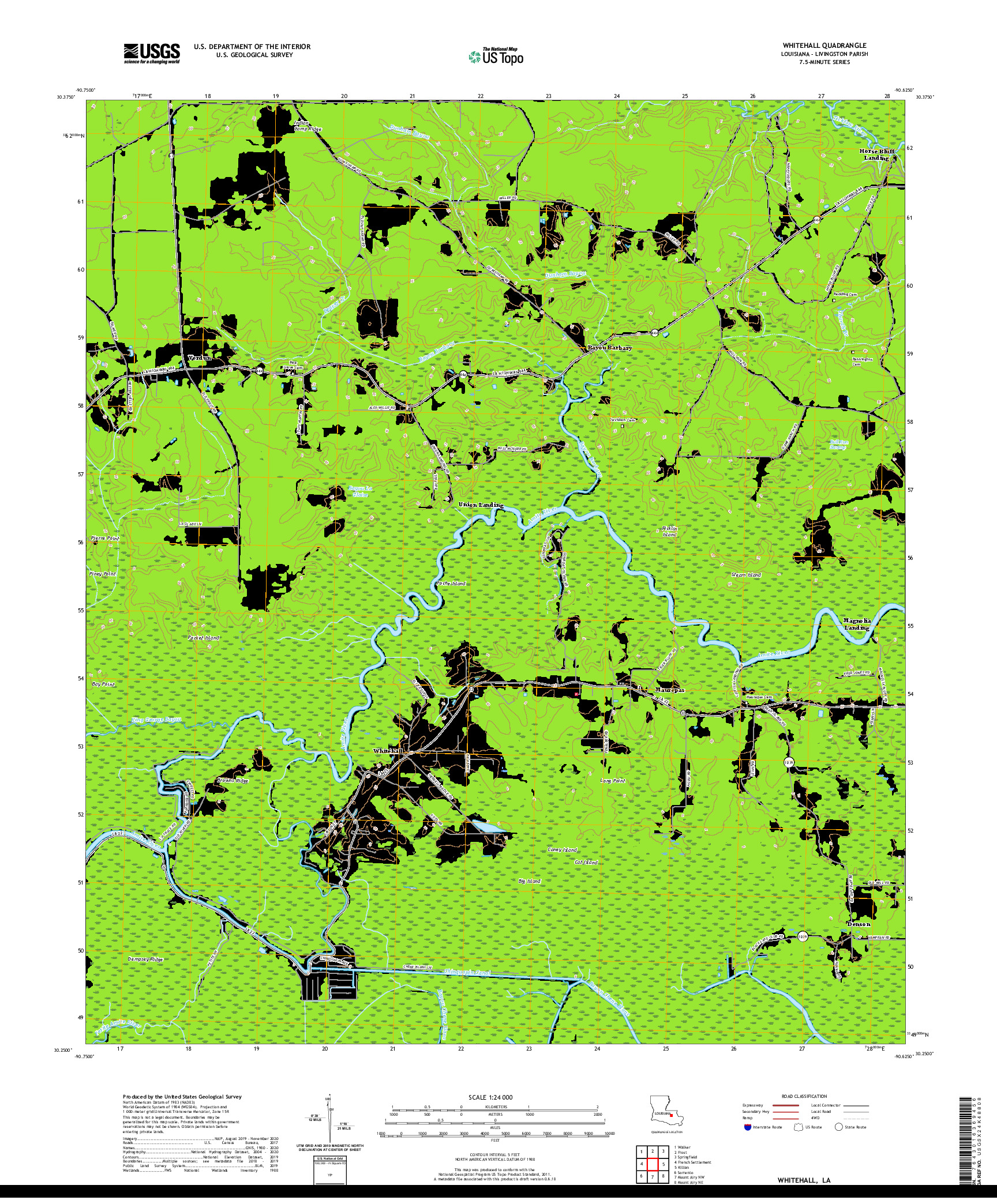 USGS US TOPO 7.5-MINUTE MAP FOR WHITEHALL, LA 2020