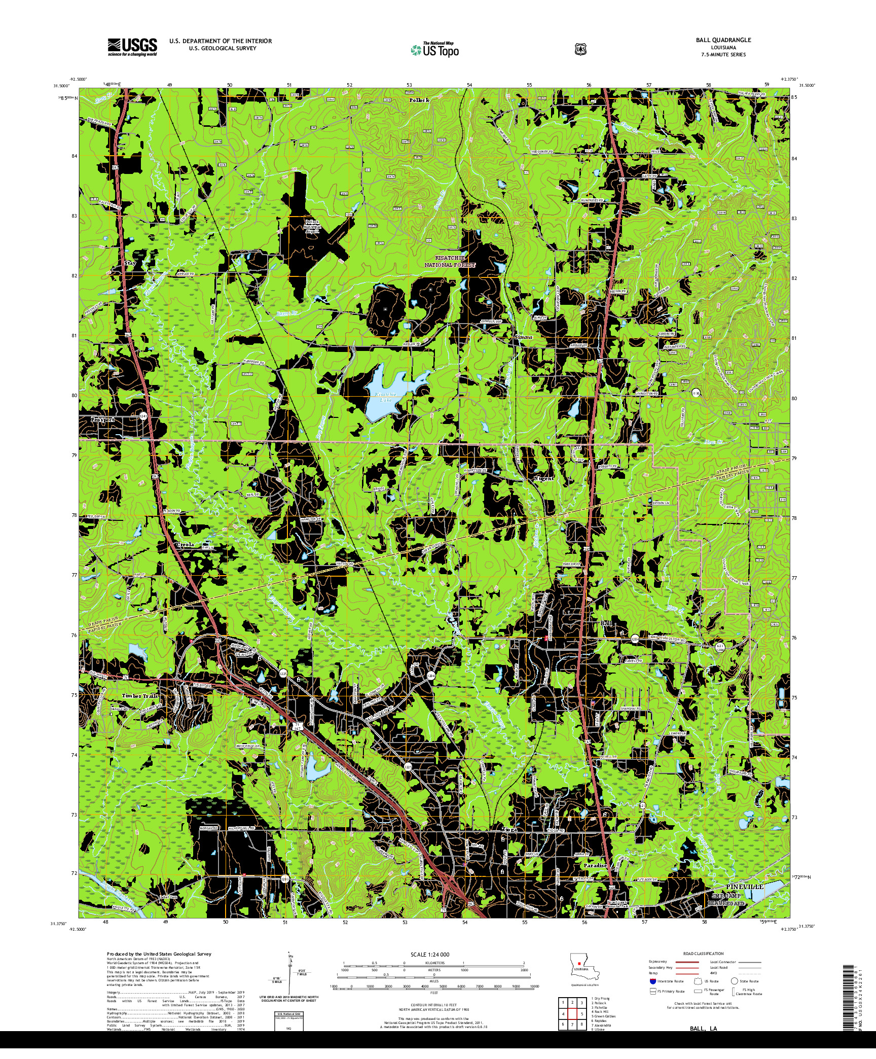 USGS US TOPO 7.5-MINUTE MAP FOR BALL, LA 2020