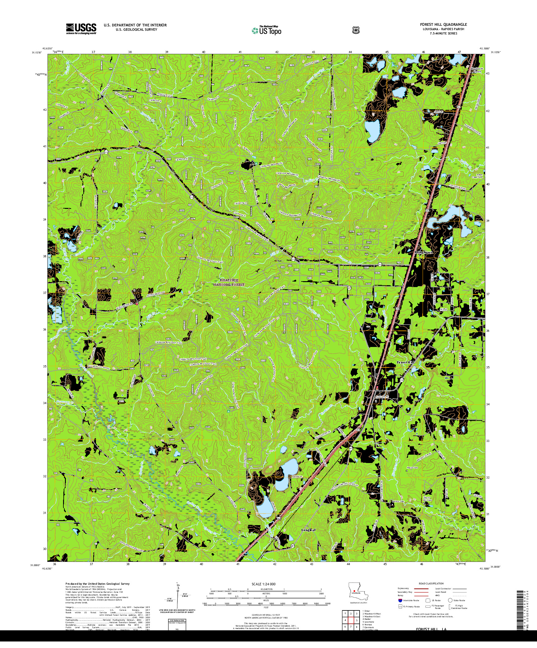 USGS US TOPO 7.5-MINUTE MAP FOR FOREST HILL, LA 2020