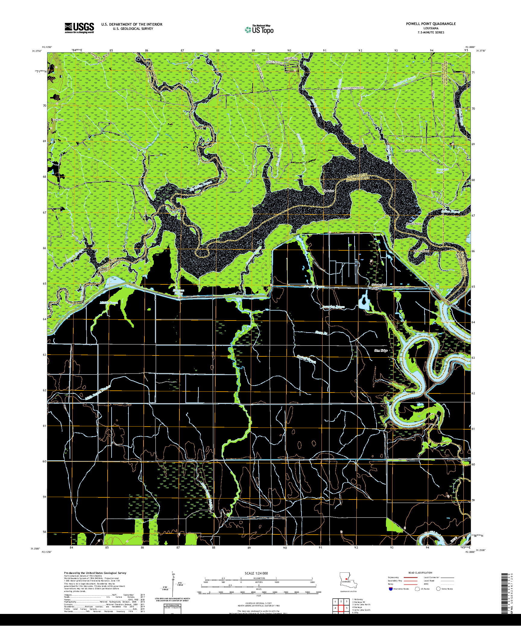 USGS US TOPO 7.5-MINUTE MAP FOR POWELL POINT, LA 2020
