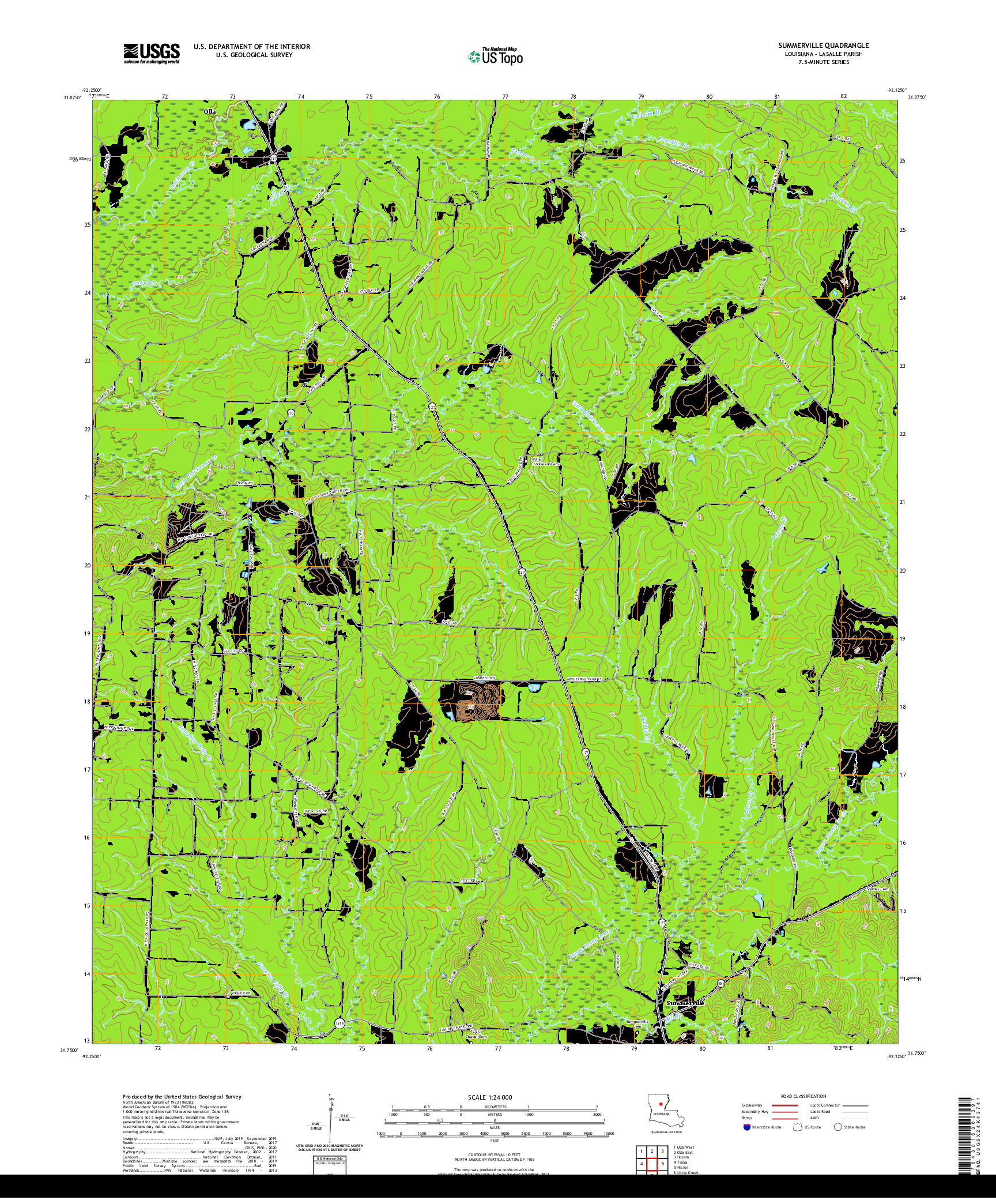 USGS US TOPO 7.5-MINUTE MAP FOR SUMMERVILLE, LA 2020
