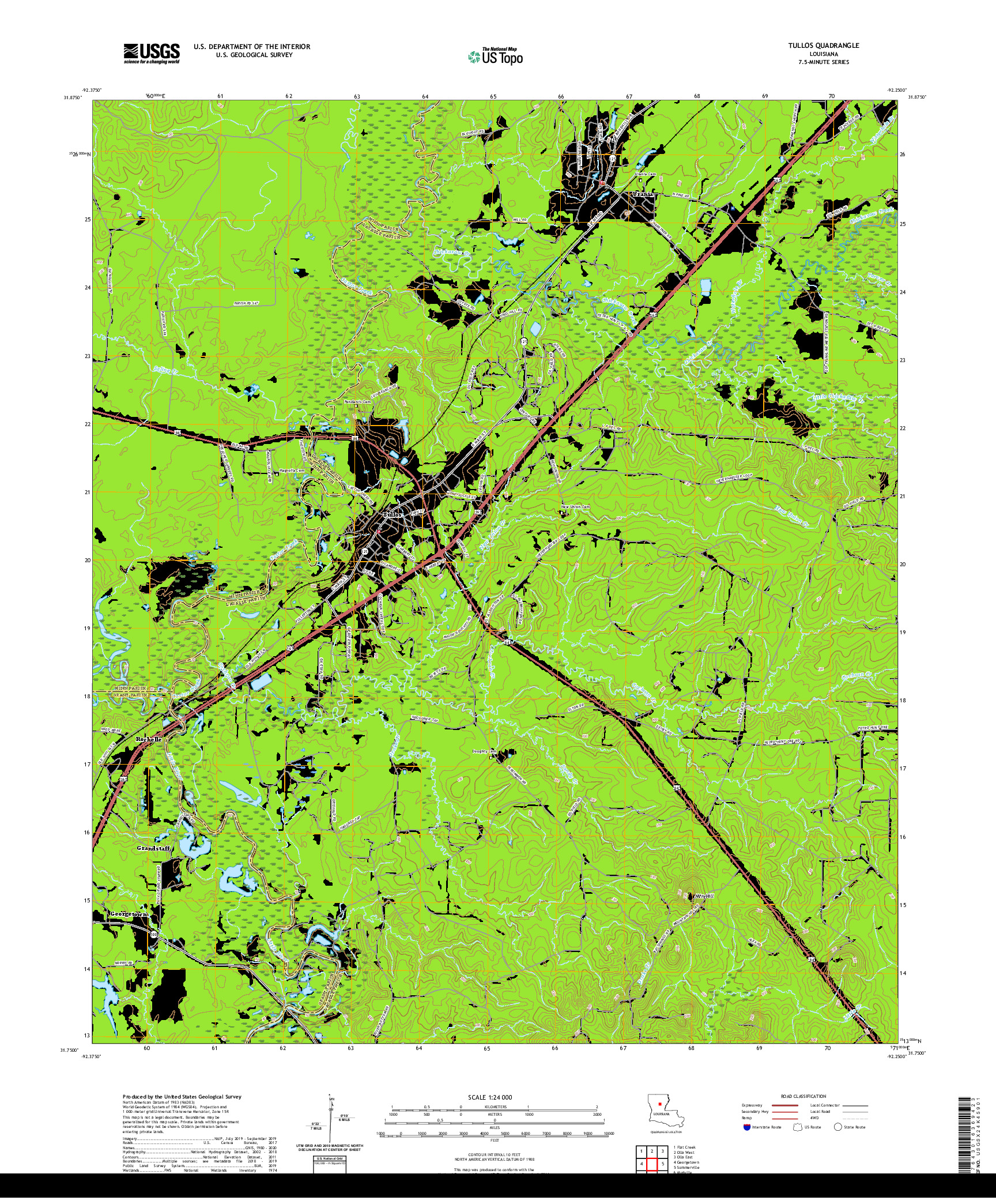 USGS US TOPO 7.5-MINUTE MAP FOR TULLOS, LA 2020