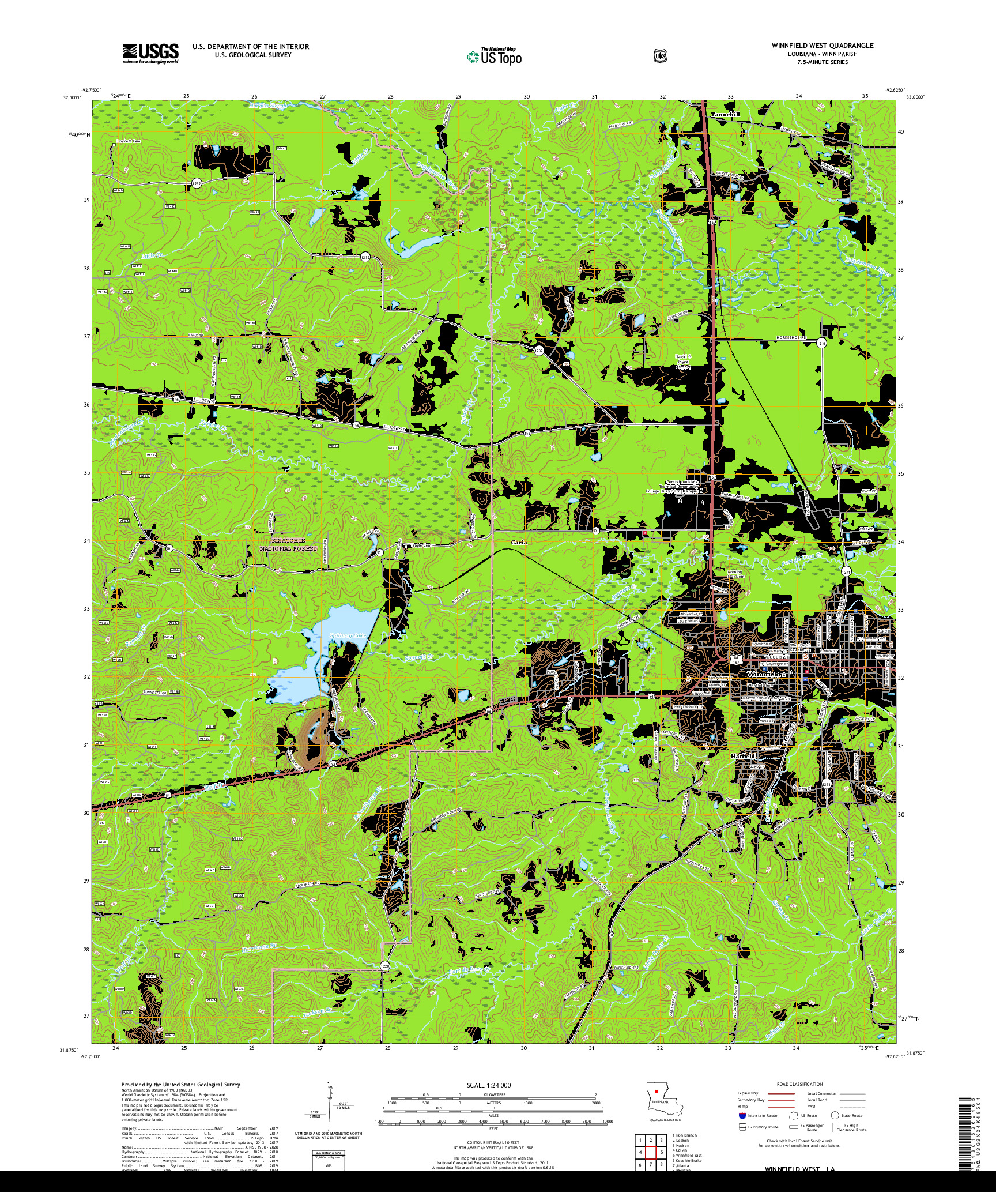 USGS US TOPO 7.5-MINUTE MAP FOR WINNFIELD WEST, LA 2020