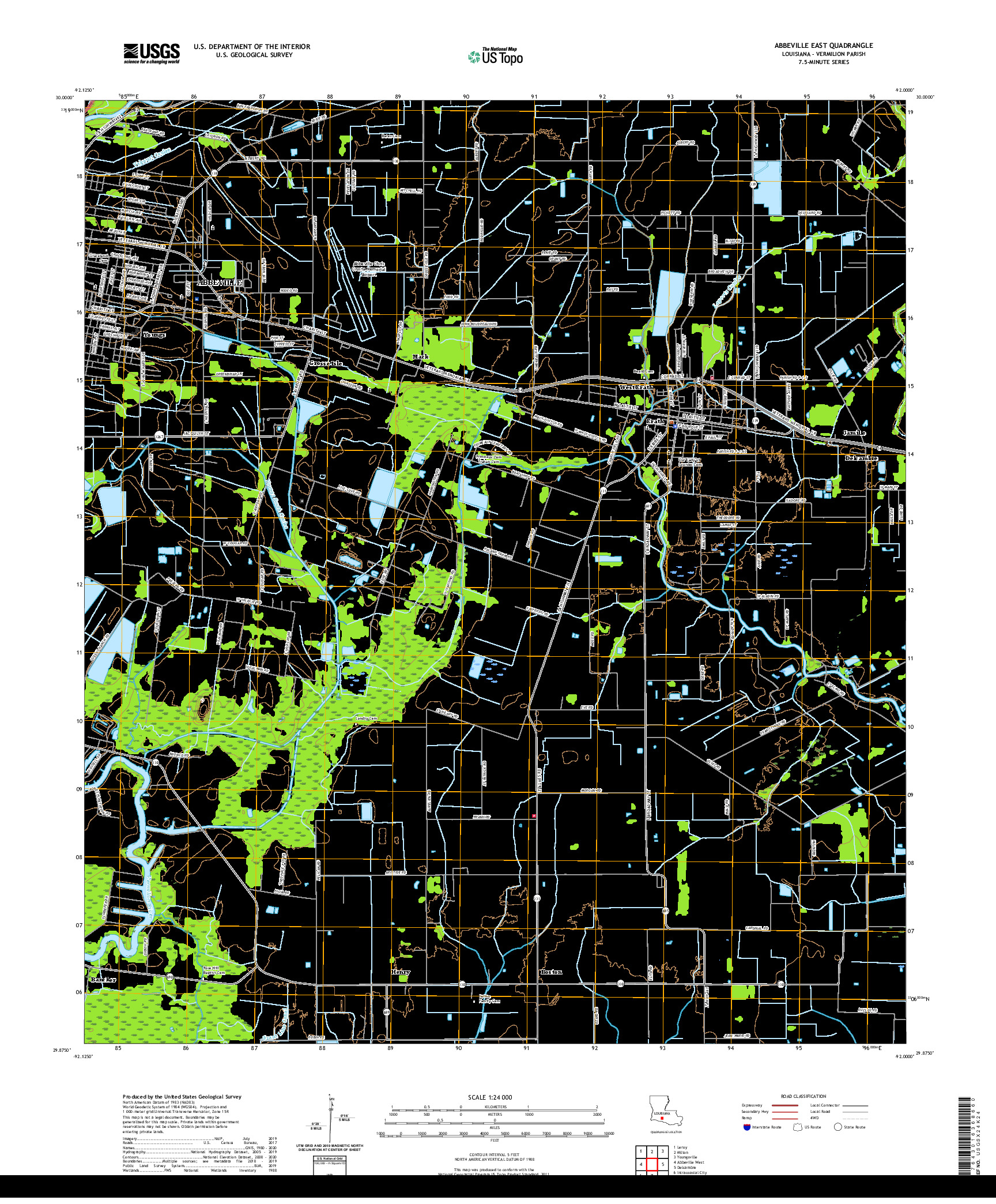 USGS US TOPO 7.5-MINUTE MAP FOR ABBEVILLE EAST, LA 2020