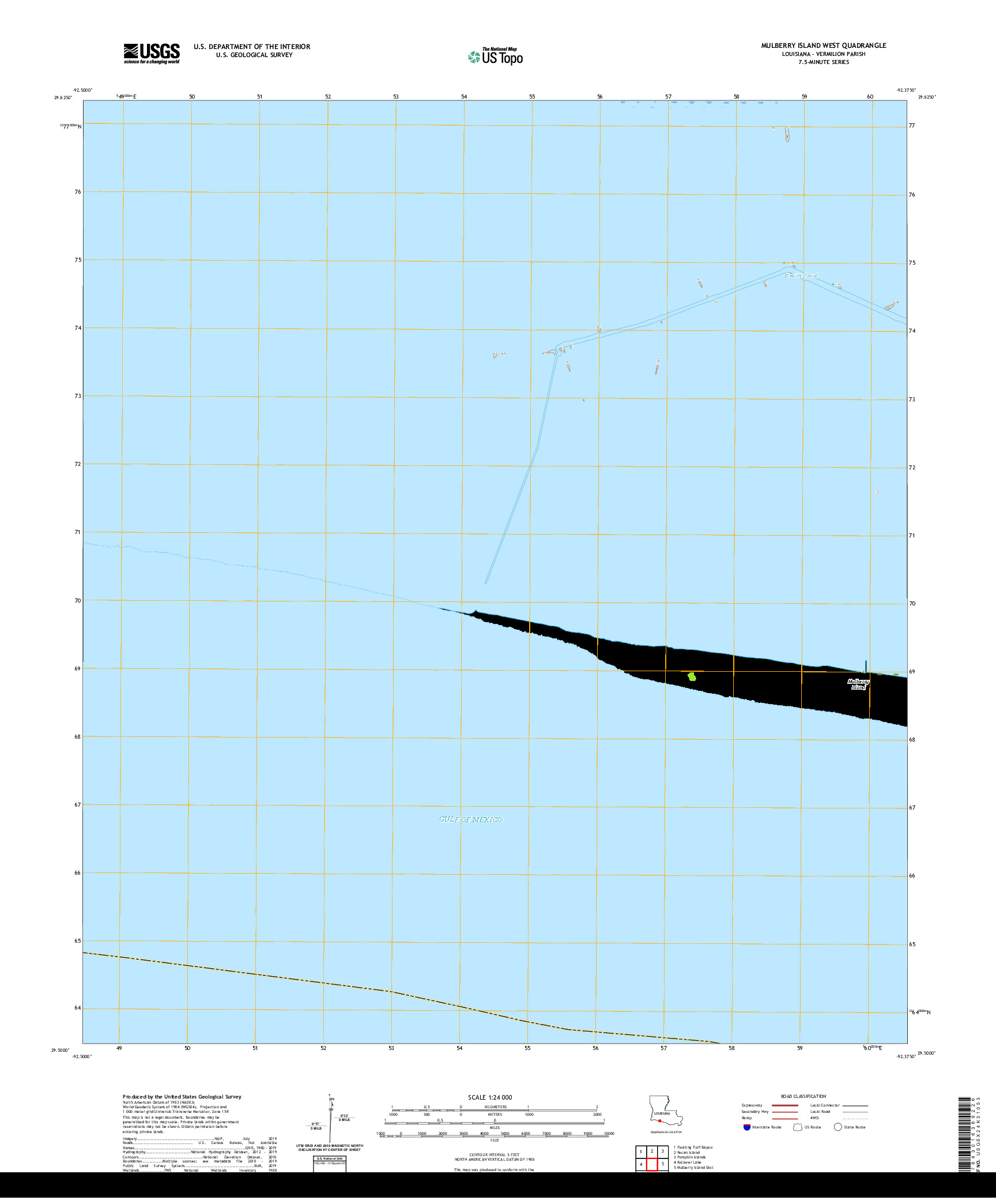 USGS US TOPO 7.5-MINUTE MAP FOR MULBERRY ISLAND WEST, LA 2020