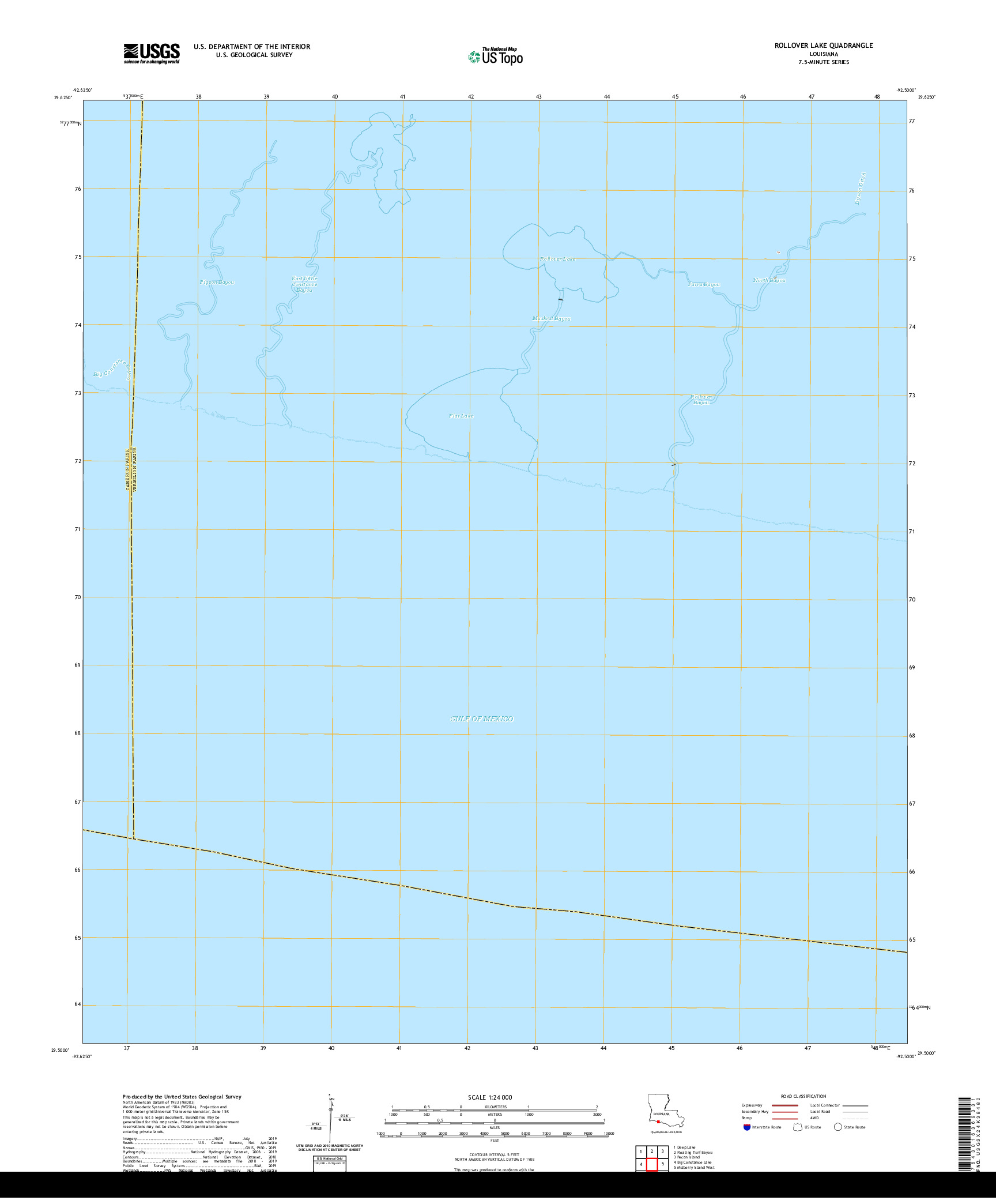 USGS US TOPO 7.5-MINUTE MAP FOR ROLLOVER LAKE, LA 2020