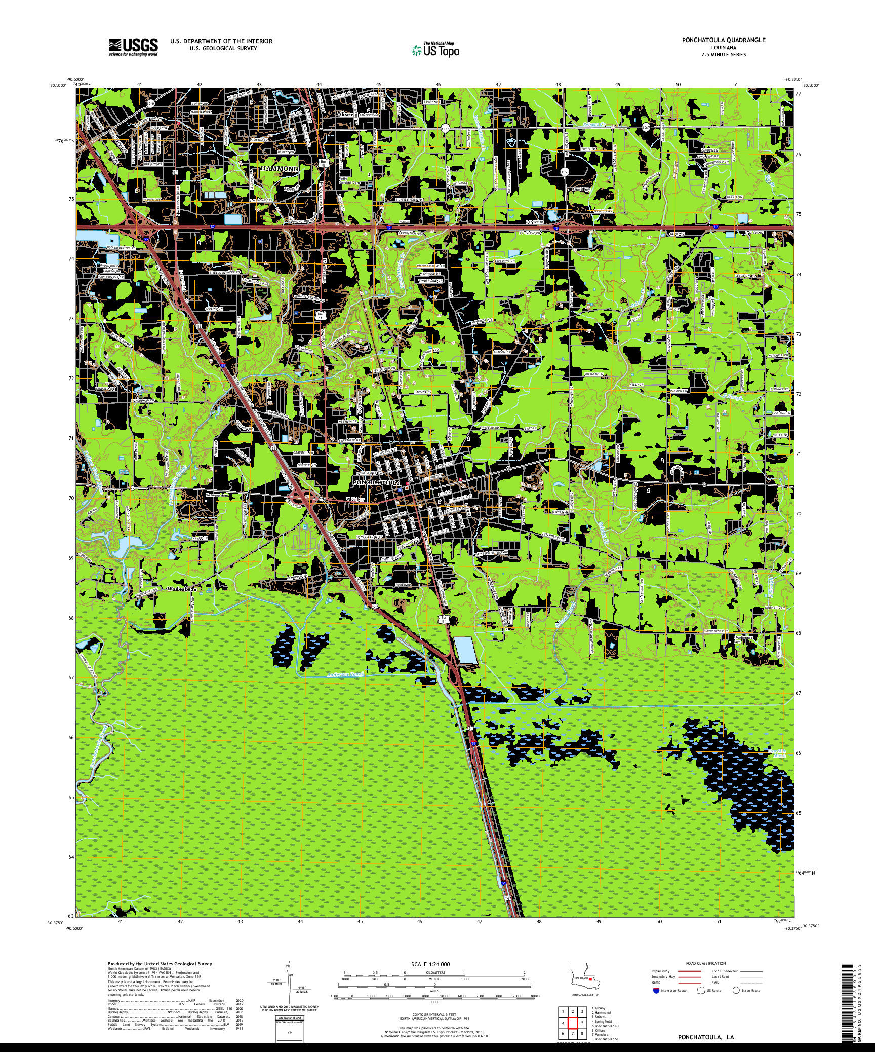 USGS US TOPO 7.5-MINUTE MAP FOR PONCHATOULA, LA 2020