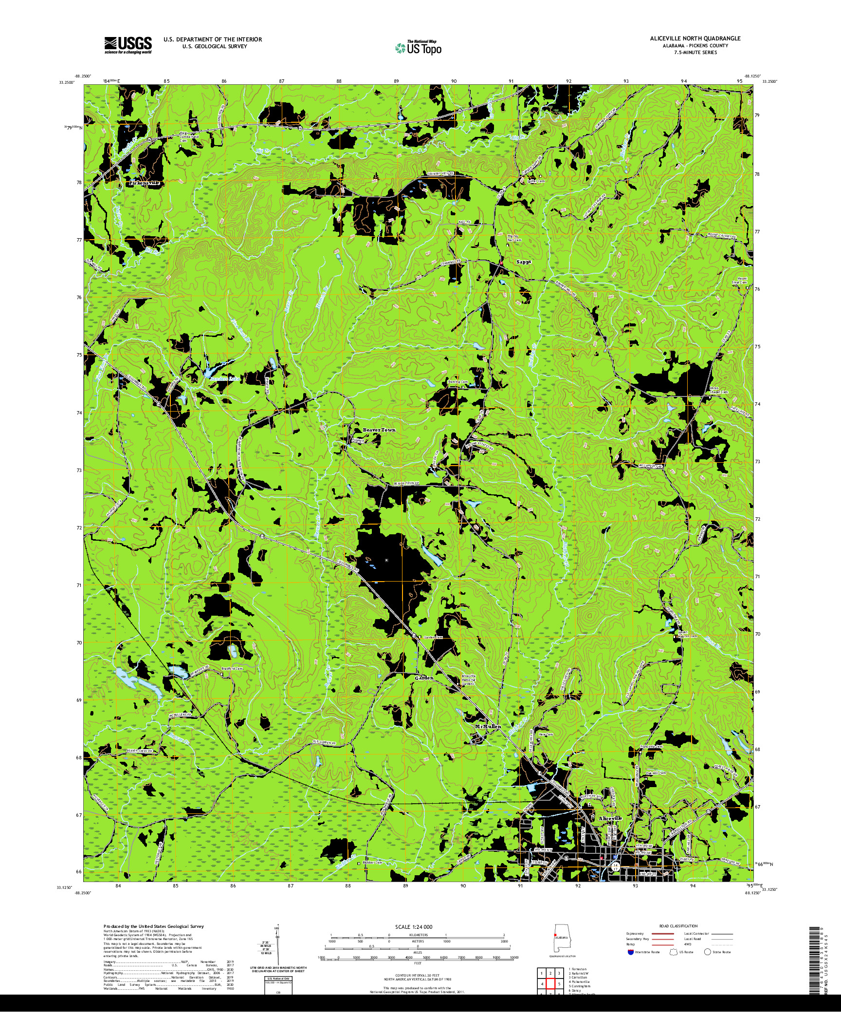 USGS US TOPO 7.5-MINUTE MAP FOR ALICEVILLE NORTH, AL 2020