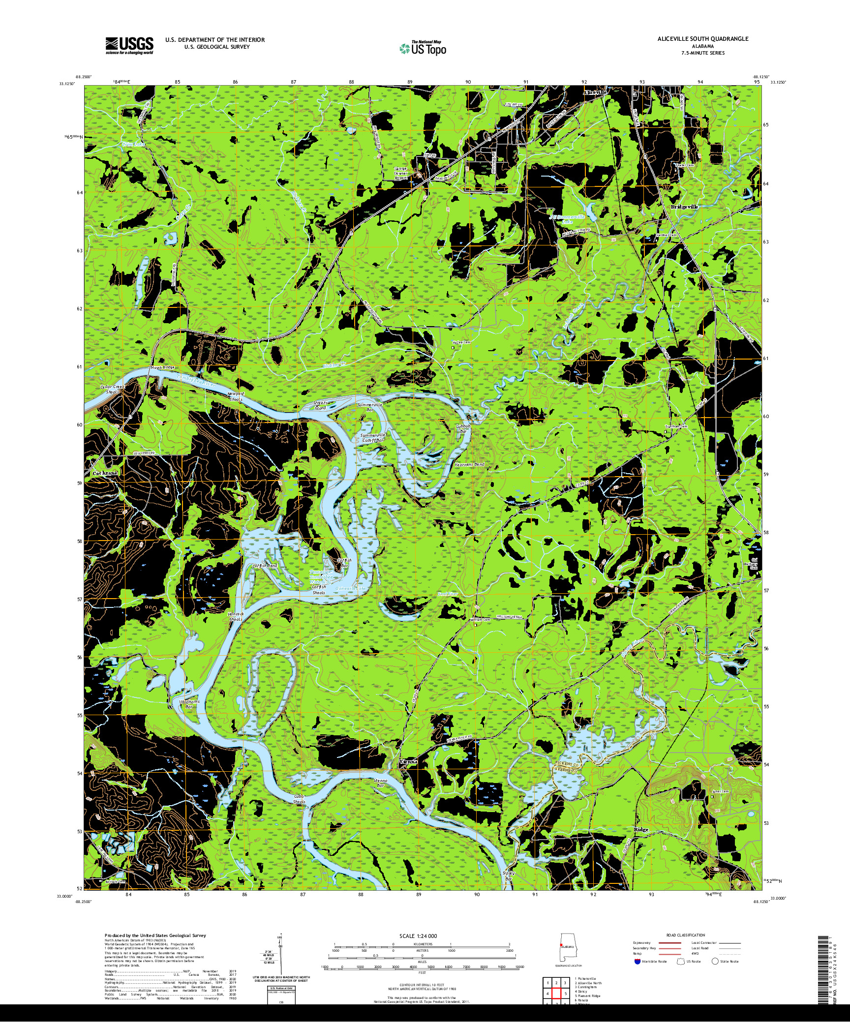 USGS US TOPO 7.5-MINUTE MAP FOR ALICEVILLE SOUTH, AL 2020