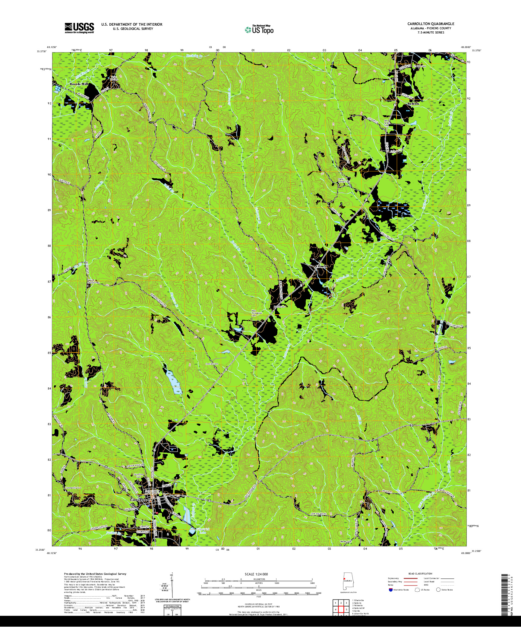 USGS US TOPO 7.5-MINUTE MAP FOR CARROLLTON, AL 2020