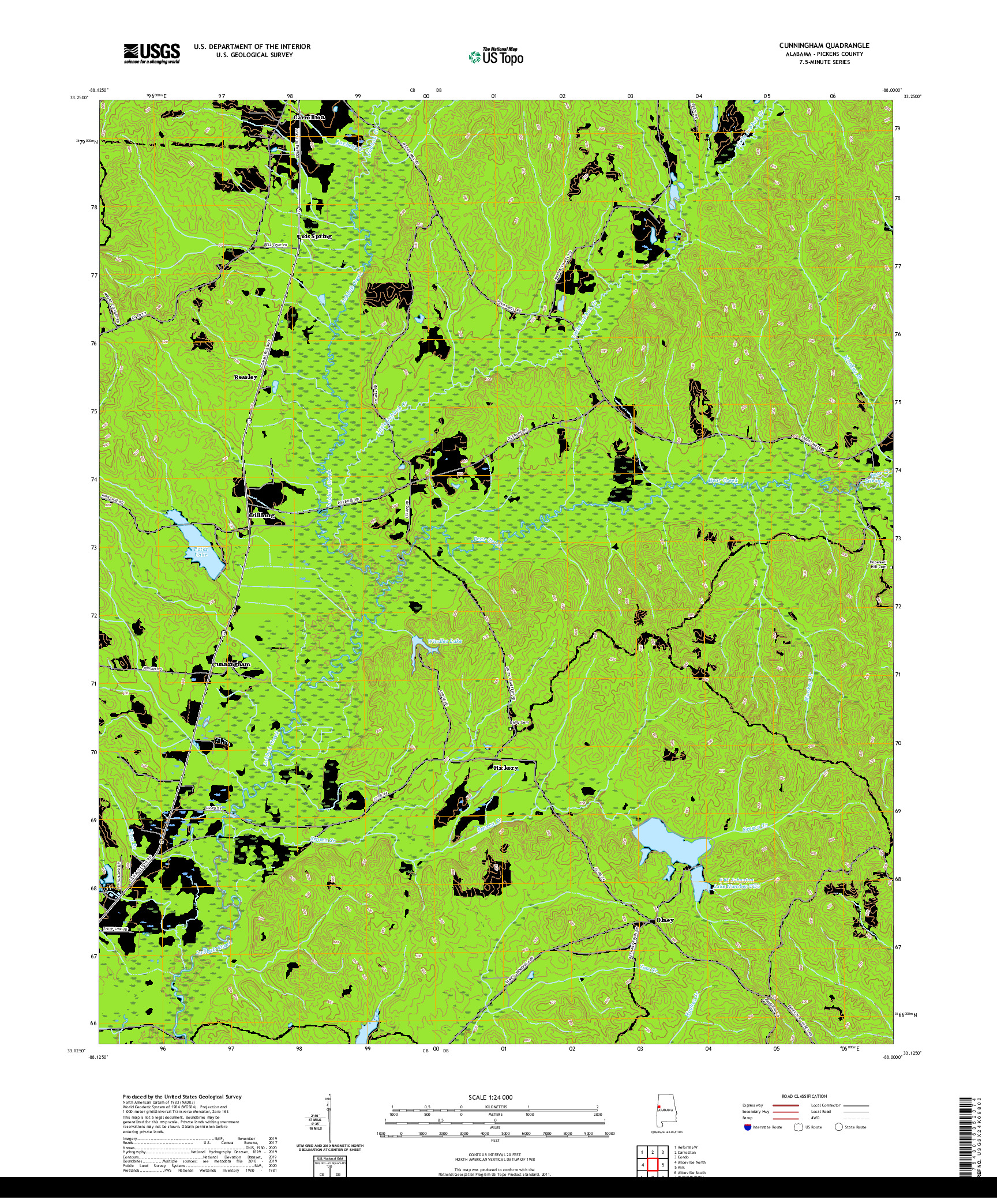 USGS US TOPO 7.5-MINUTE MAP FOR CUNNINGHAM, AL 2020