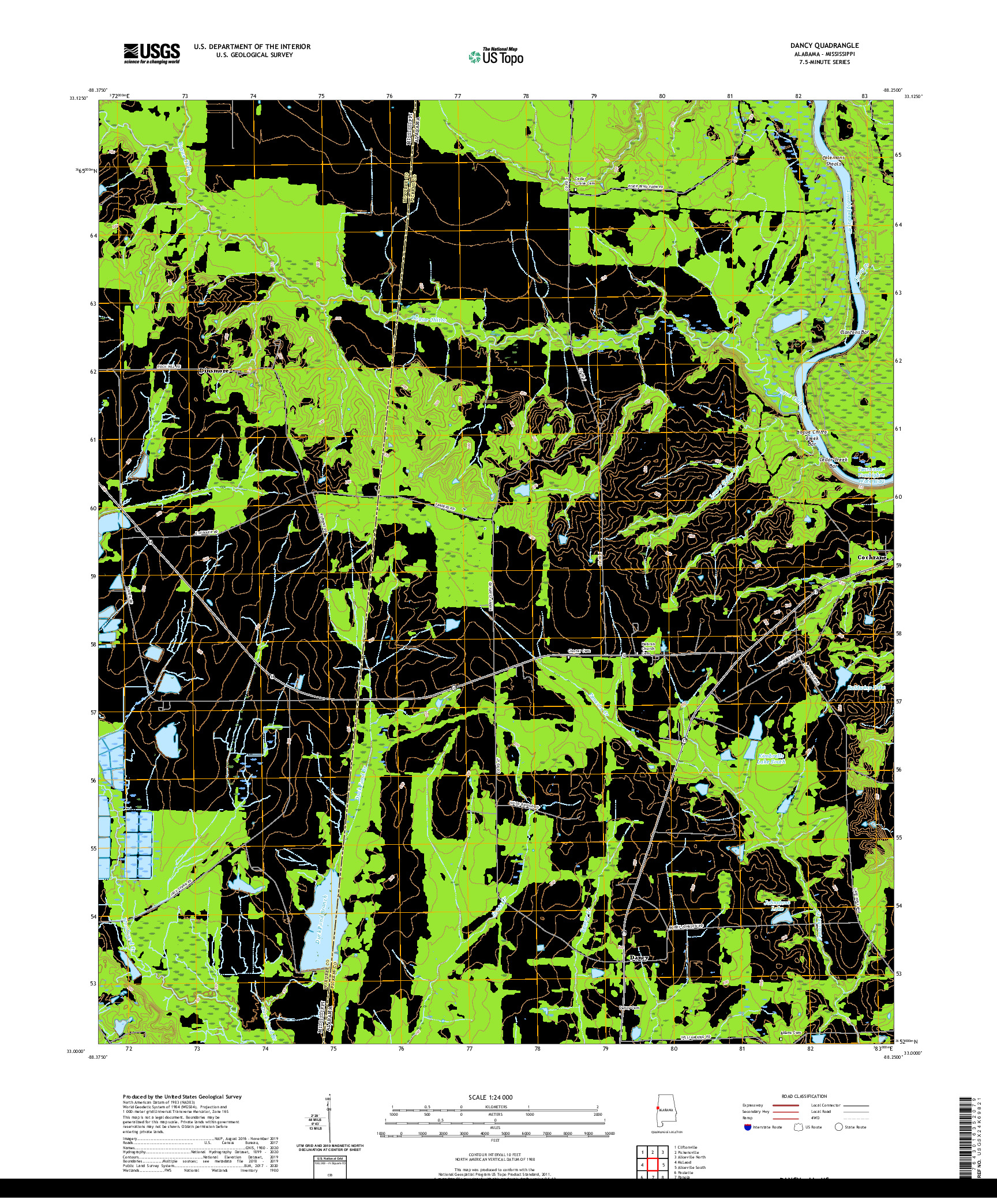 USGS US TOPO 7.5-MINUTE MAP FOR DANCY, AL,MS 2020