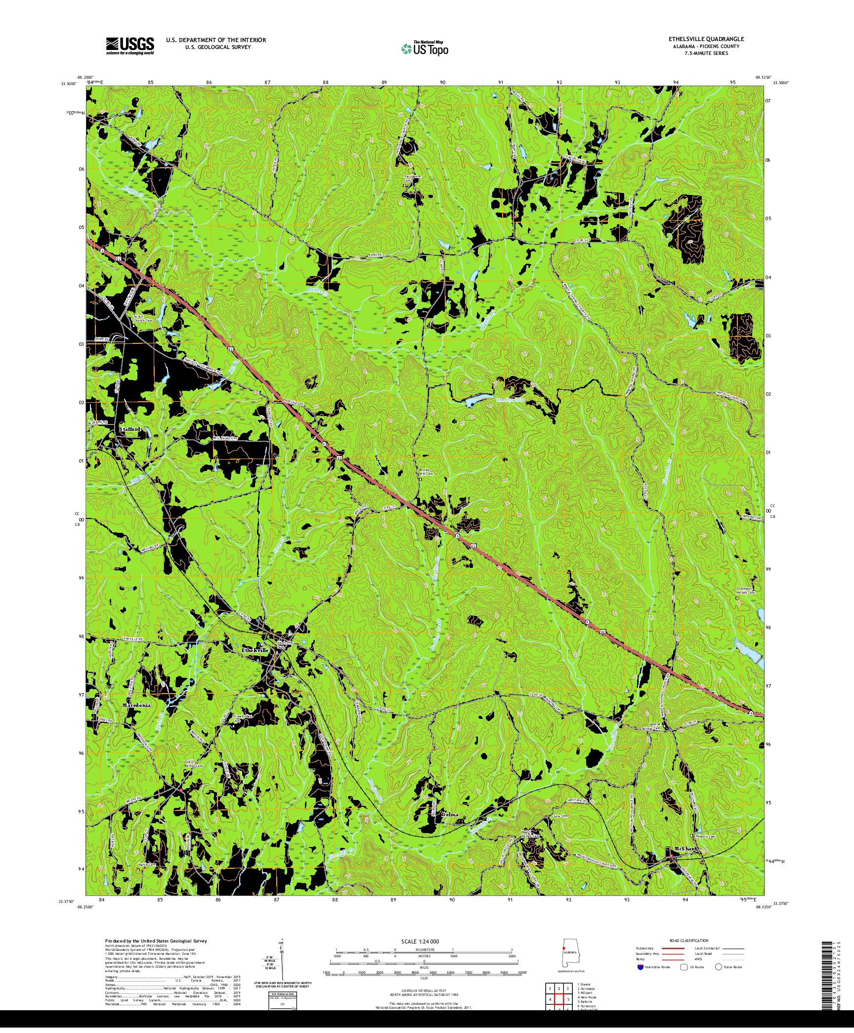 USGS US TOPO 7.5-MINUTE MAP FOR ETHELSVILLE, AL 2020