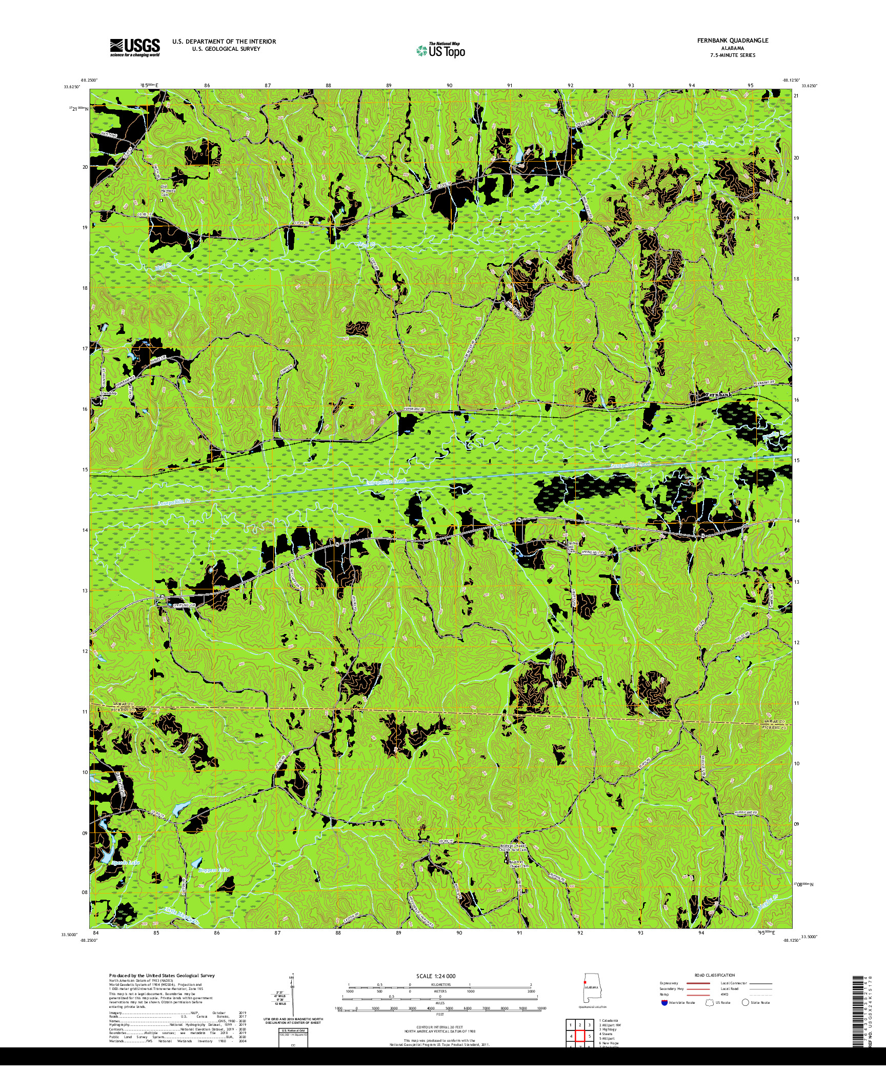 USGS US TOPO 7.5-MINUTE MAP FOR FERNBANK, AL 2020