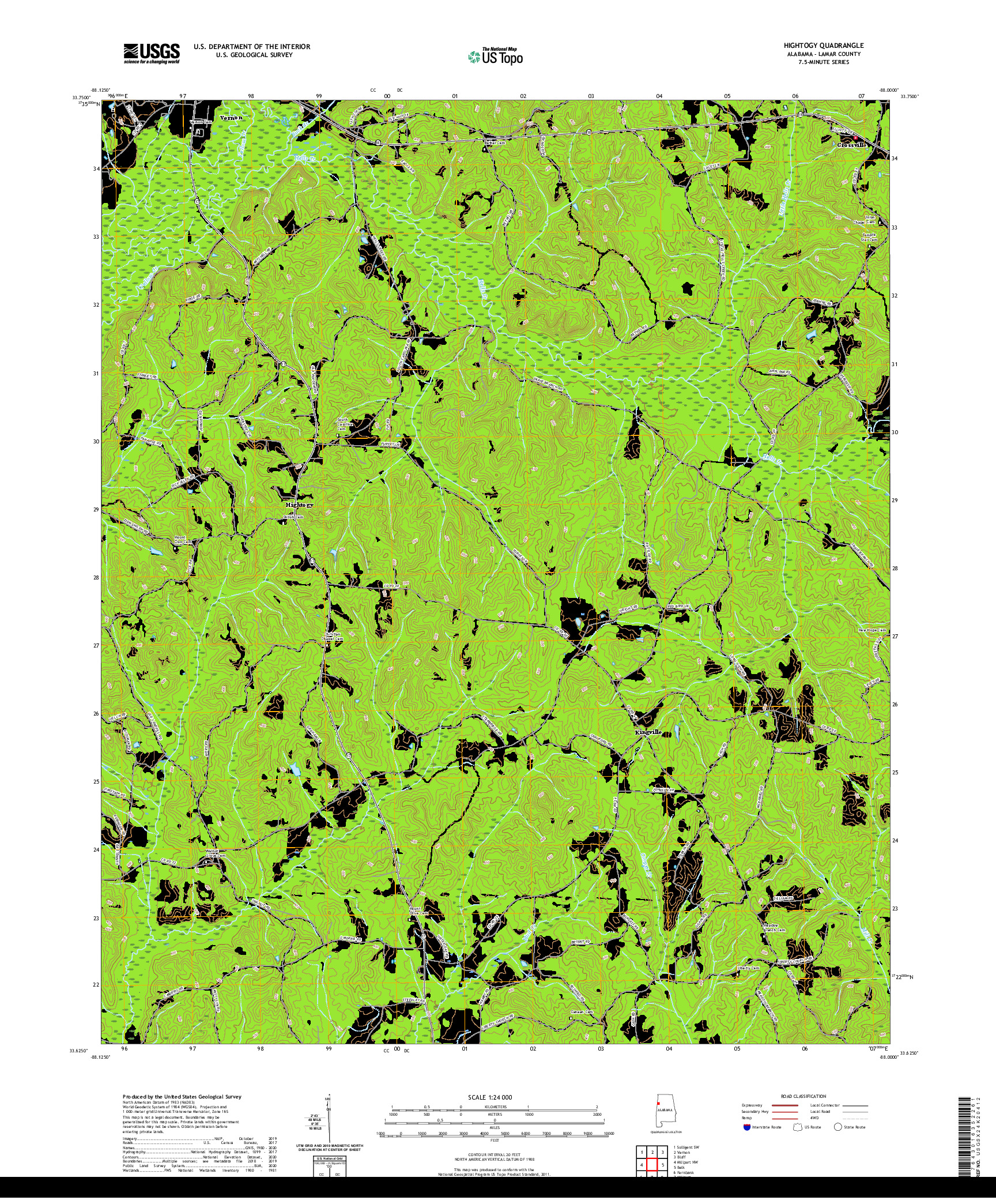 USGS US TOPO 7.5-MINUTE MAP FOR HIGHTOGY, AL 2020