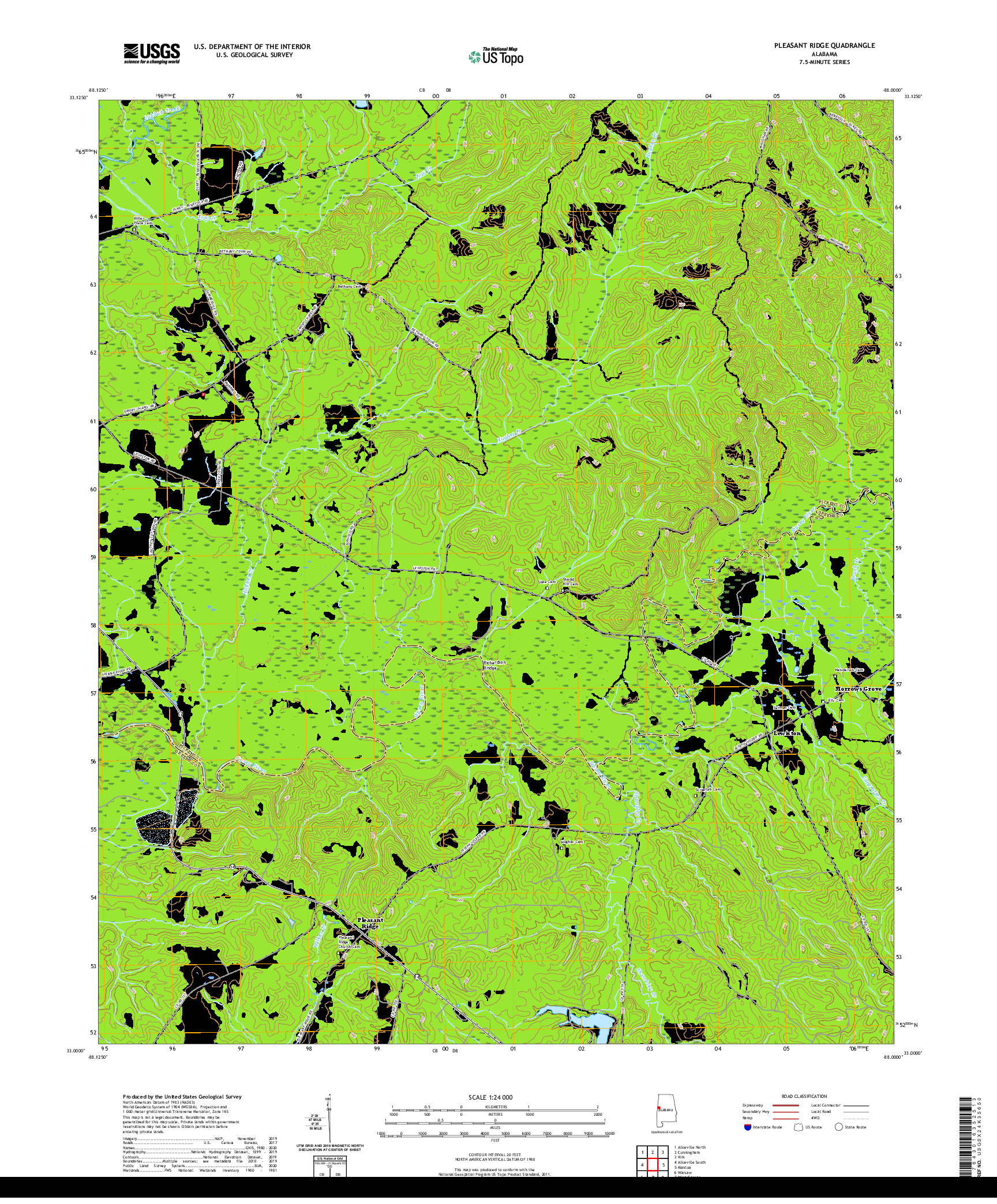 USGS US TOPO 7.5-MINUTE MAP FOR PLEASANT RIDGE, AL 2020