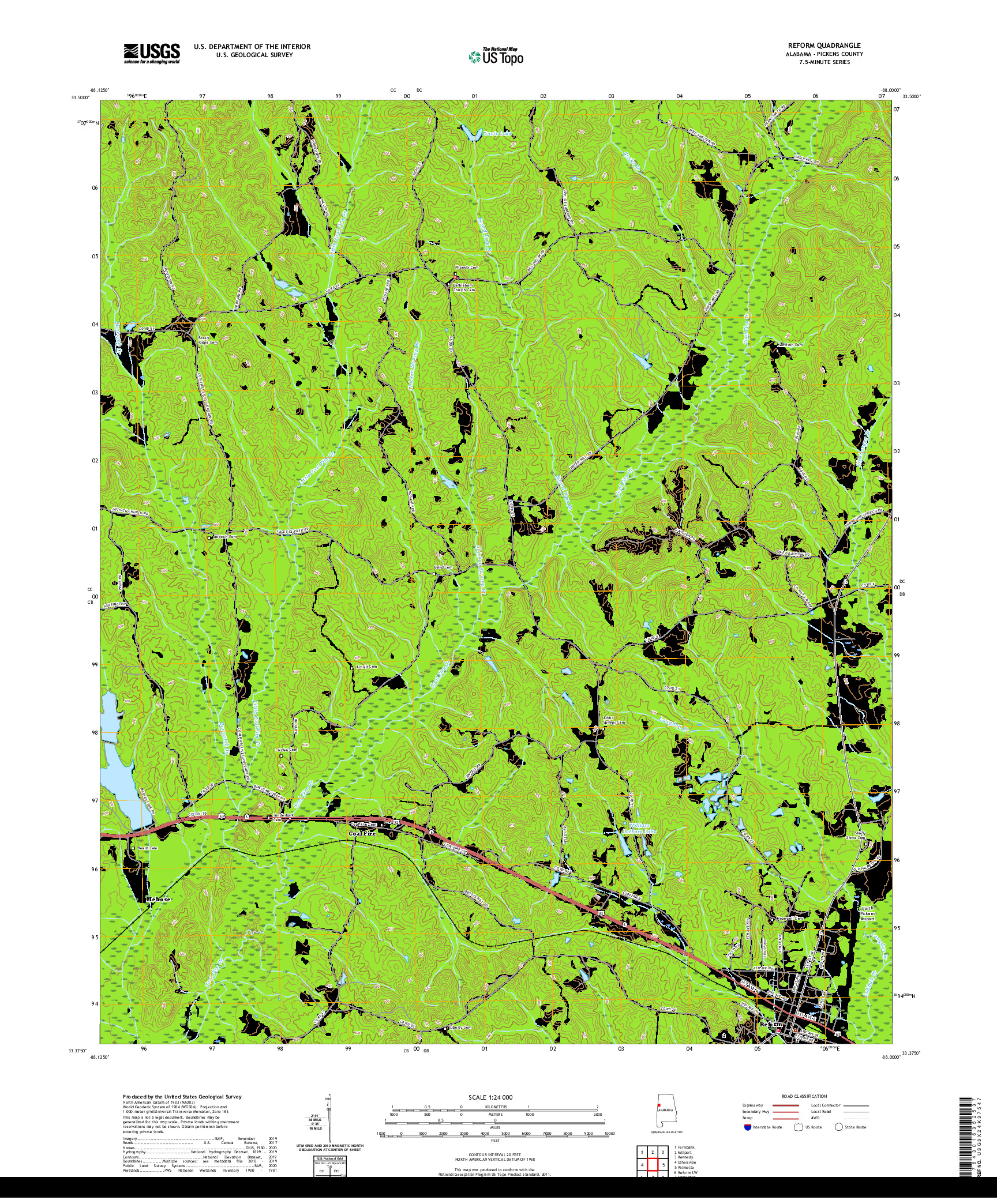 USGS US TOPO 7.5-MINUTE MAP FOR REFORM, AL 2020