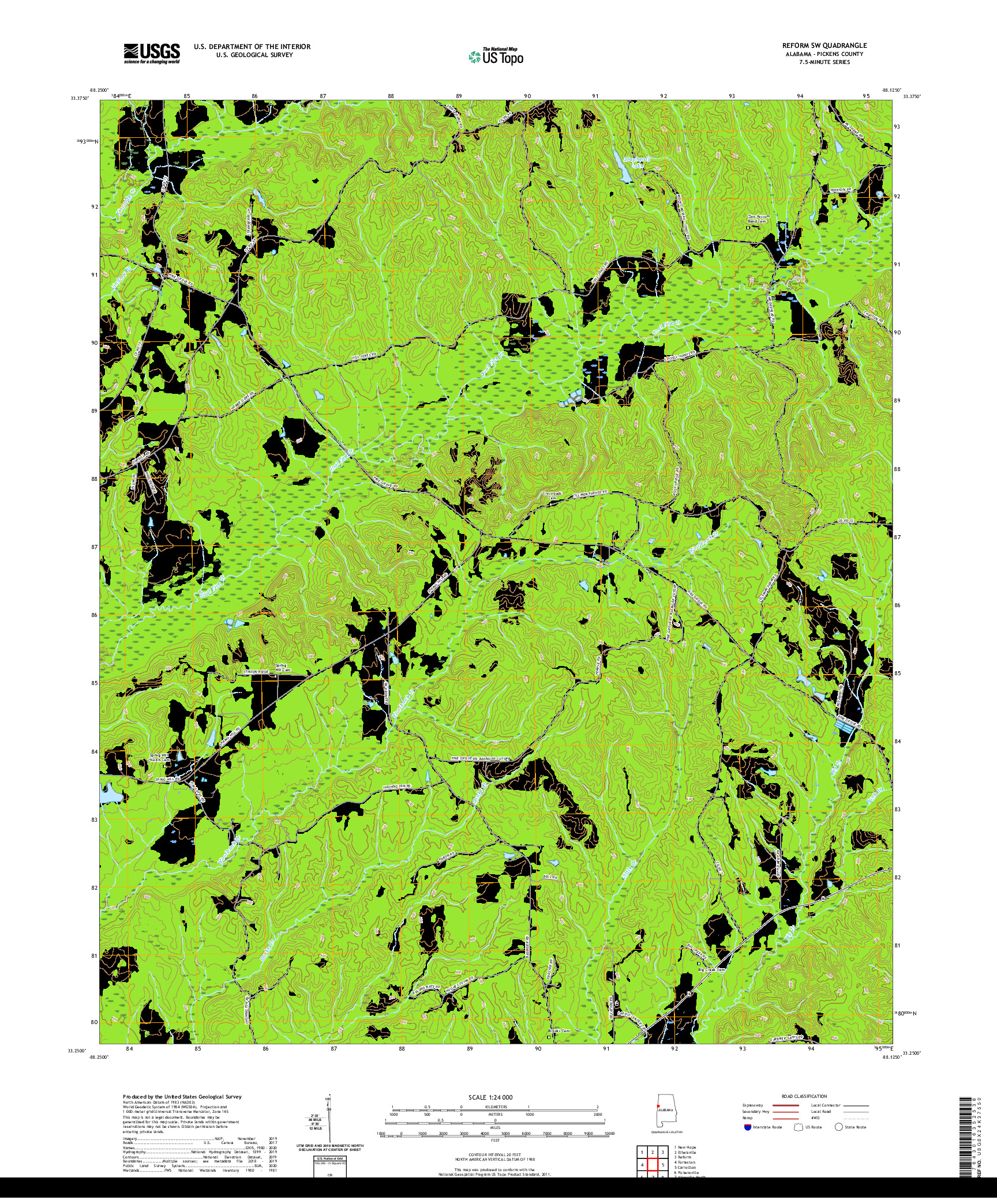 USGS US TOPO 7.5-MINUTE MAP FOR REFORM SW, AL 2020