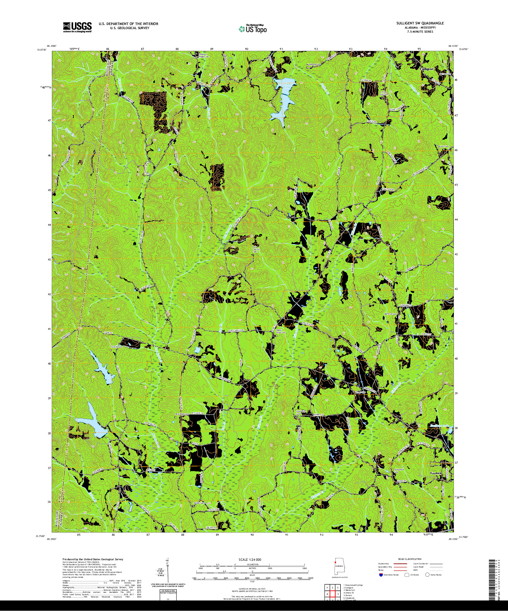 USGS US TOPO 7.5-MINUTE MAP FOR SULLIGENT SW, AL,MS 2020