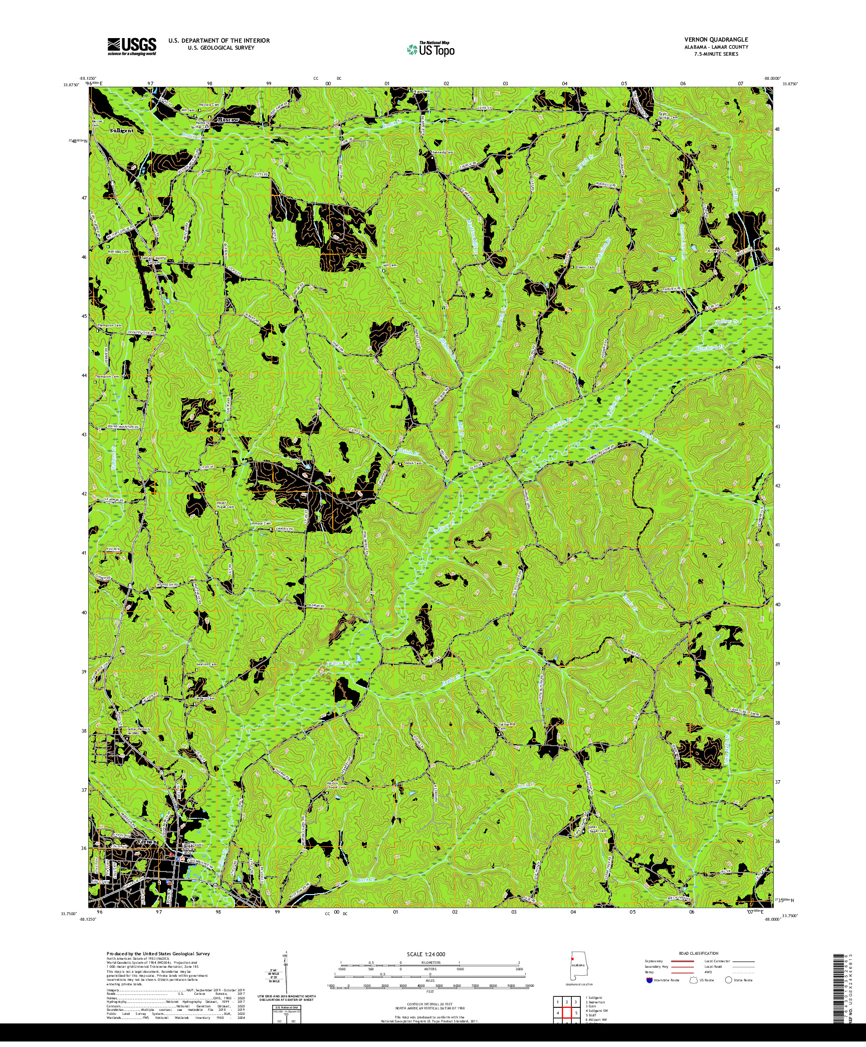 USGS US TOPO 7.5-MINUTE MAP FOR VERNON, AL 2020